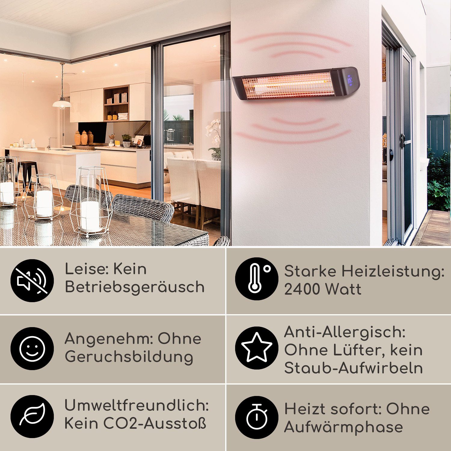 blumfeldt Heizstrahler Smartwave, Infrarot Heizstrahler Terrasse Wand Terrassenheizstrahler IR Strahler