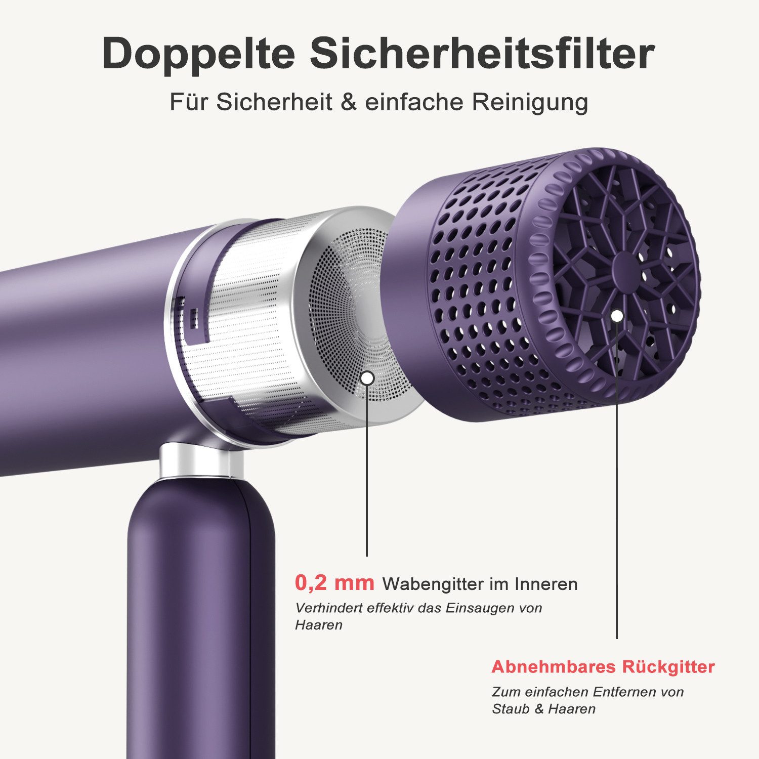 MCURO Ionic-Haartrockner Kompakter Ionen Föhn mit Tasche, 1600 W, Konzentrator Düse & Diffusor-Option, Haartrockner leicht & kompakt, für Reise, Fitness oder Bü – Bild 5 von 5