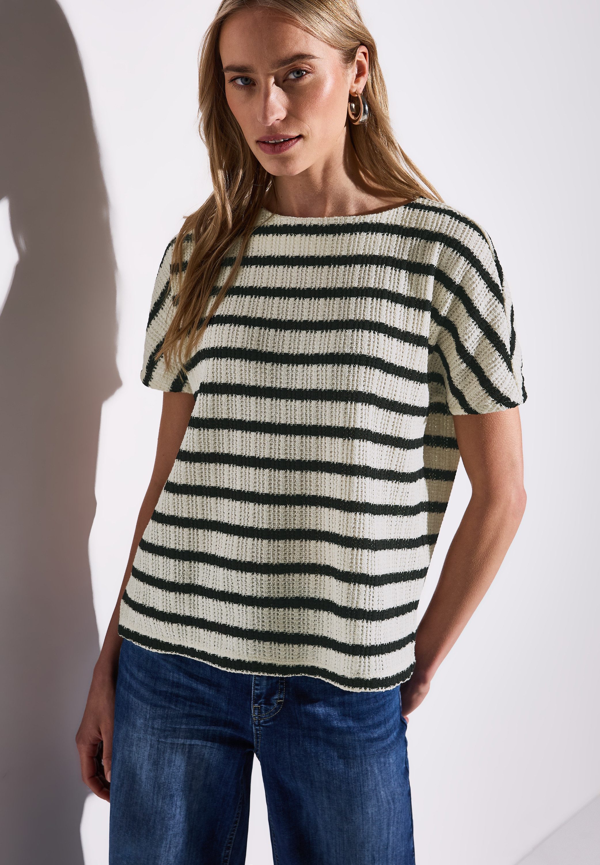 STREET ONE Kurzarmpullover gestreift, in Struktur-Optik günstig online kaufen