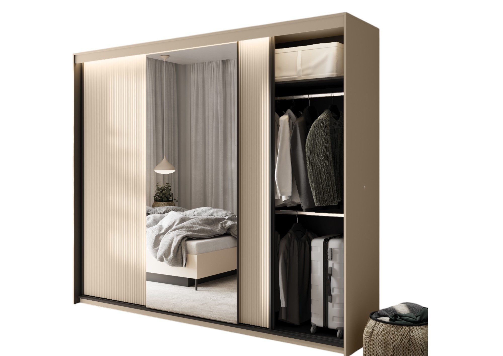 Compleo Schwebetürenschrank mit Lamellen, geräumig Kleiderschrank, günstig online kaufen