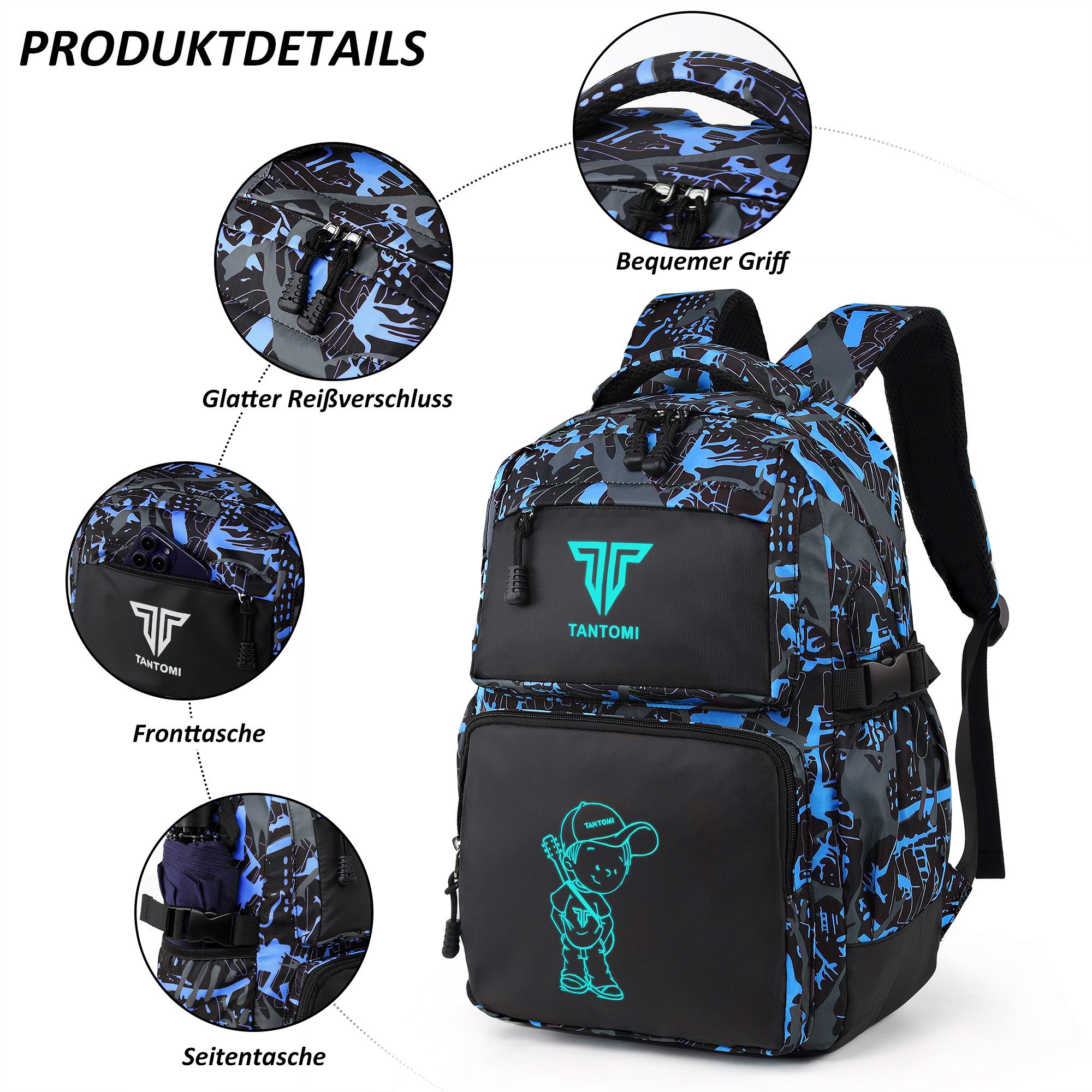 TAN.TOMI Schulrucksack Rucksack Jungen Schulrucksack Mädchen Teenager Jugendliche Daypacks, Kinder Reflektierender Schultasche Outdoor Camping Groß Schulranzen – Bild 4 von 5