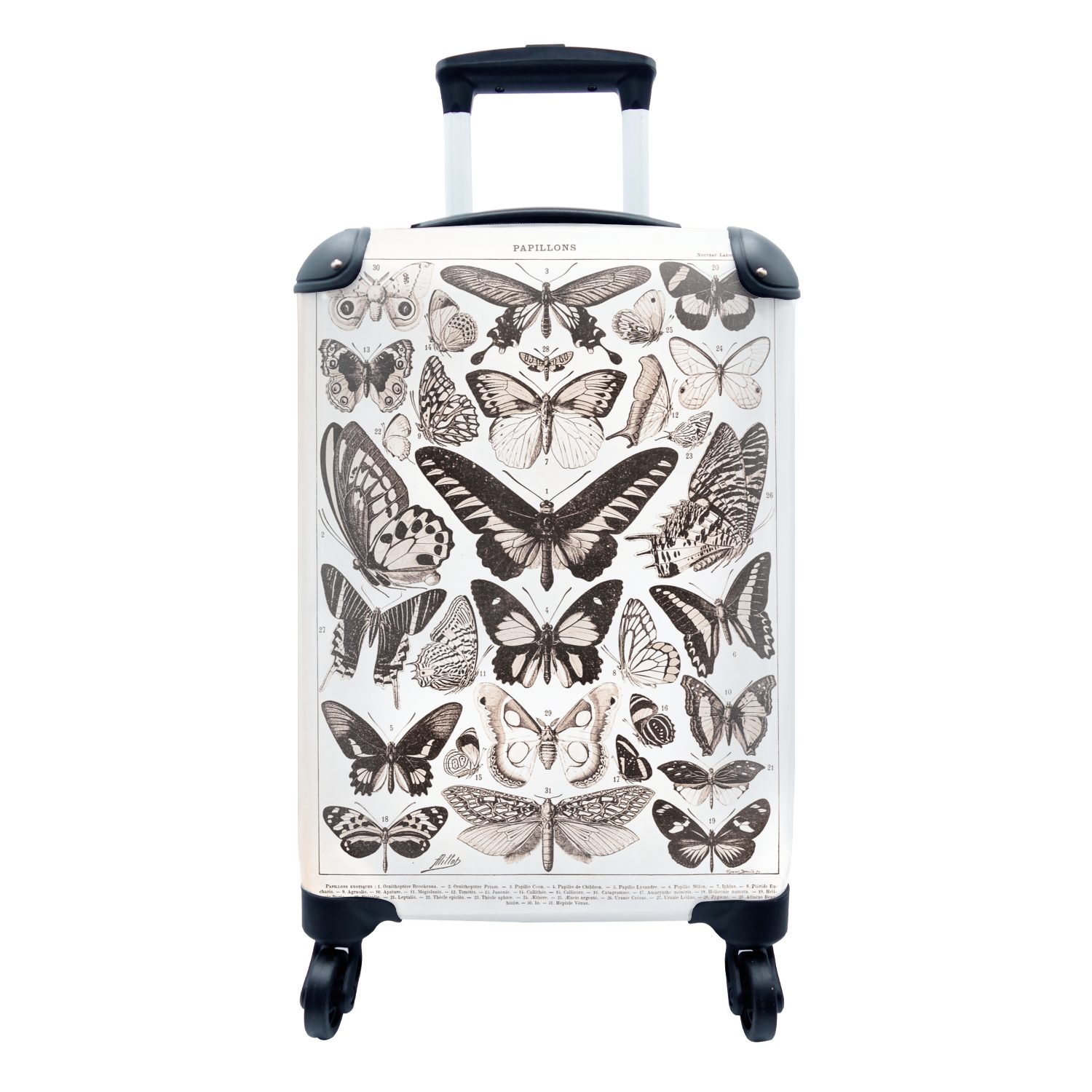 MuchoWow Handgepäckkoffer Schmetterling Reisekoffer - mit Weiß, Reisetasche Rollen, Schwarz 4 Trolley, Handgepäck - Tiere rollen, - für Ferien