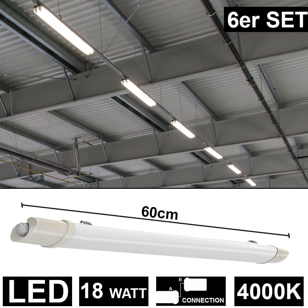 6er Set LED Wannen Beleuchtung Werkstatt Decken Strahler Feucht-Raum Lampen 