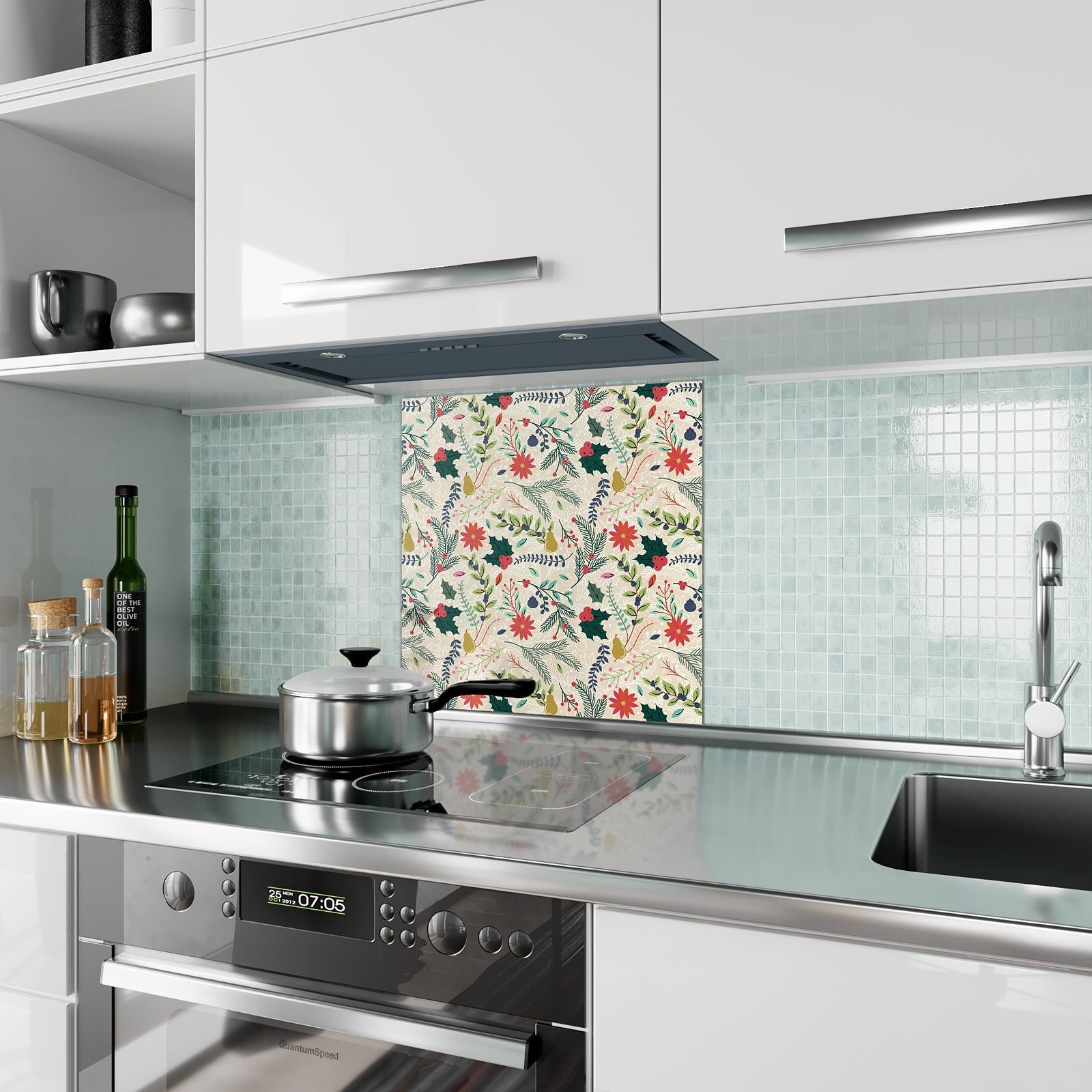 Primedeco Küchenrückwand Küchenrückwand Spritzschutz Glas Blütenmuster mit Motiv