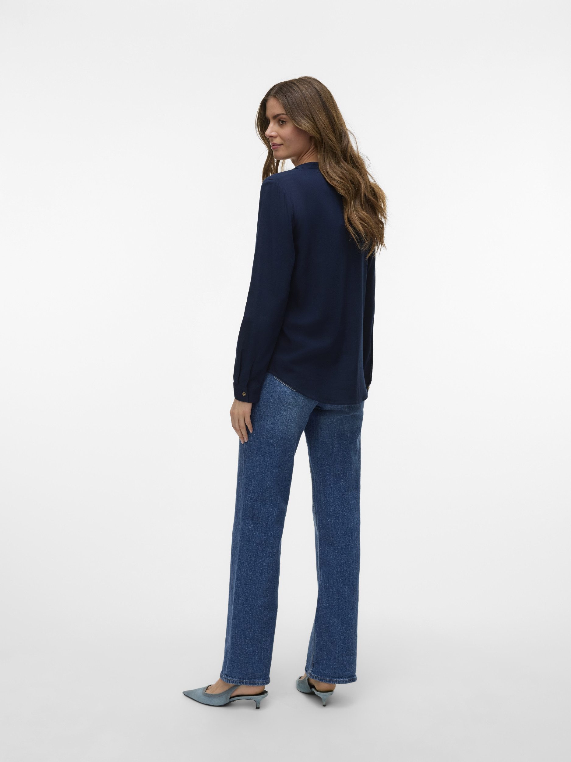 Vero Moda Langarmbluse VMMYMILO L/S V-NECK SHIRT WVN GA Navy Blazer