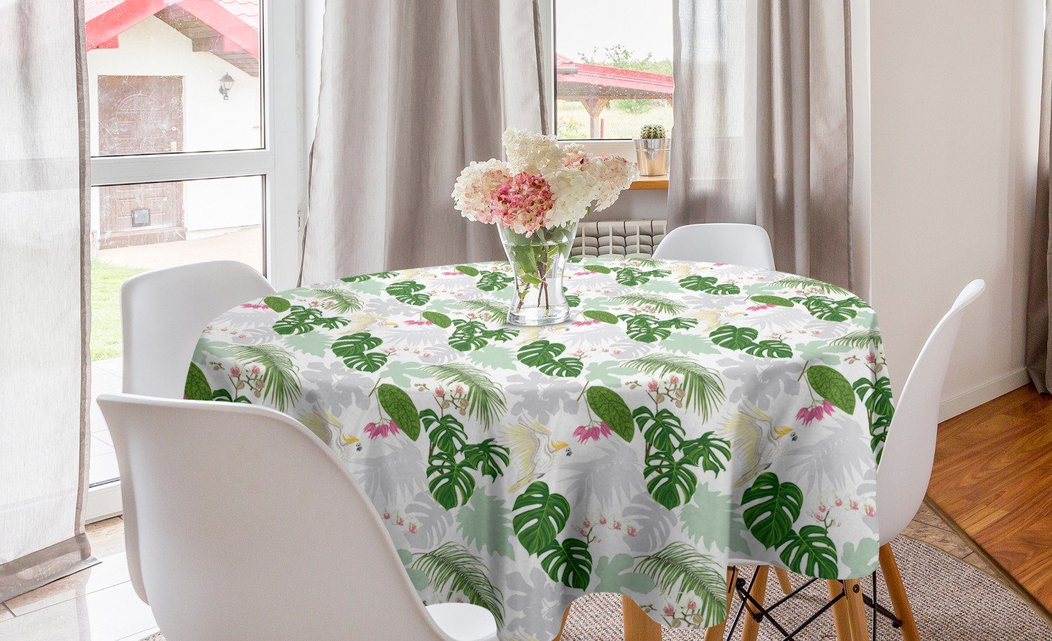 Abakuhaus Tischdecke Kreis Tischdecke Abdeckung für Esszimmer Küche Dekoration, Tropical Cockatoo Parrot Exotischen