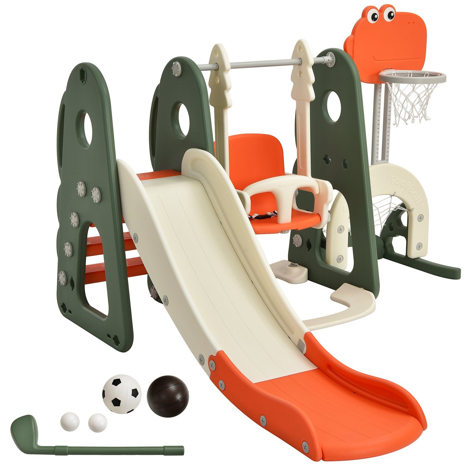 COSTWAY Rutsche, 6 in 1 Kinder Spielplatz Kinderschaukel, verstellbar