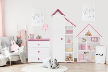 Konsimo Babymöbel-Set Kindermöbel-Set, 4 Elemente PABIS, (4-St), Möbel für Kinderzimmer, in Pastellfarben, Hausform