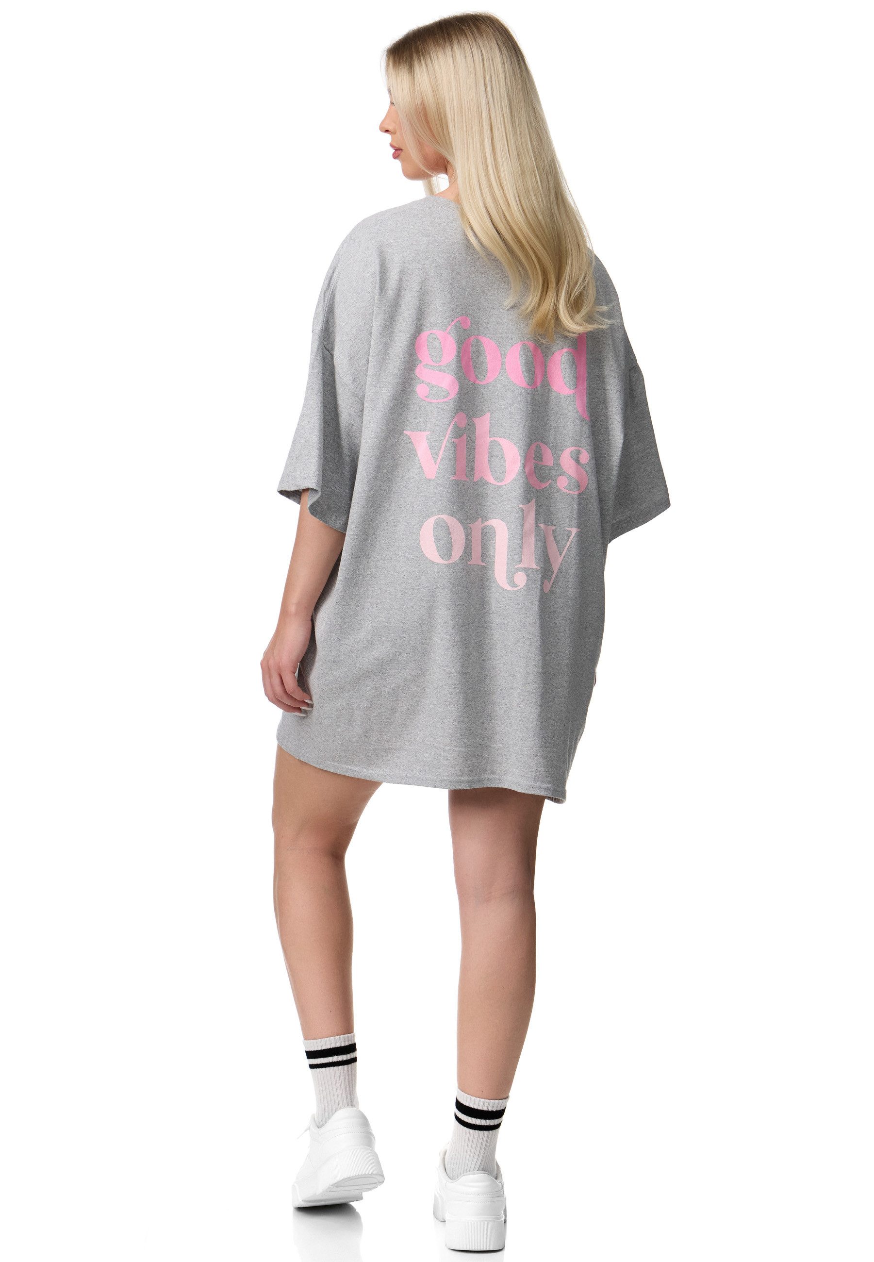 Worldclassca T-Shirt Worldclassca Oversized VIBES Print T-Shirt lang Tee Sommer Oberteil