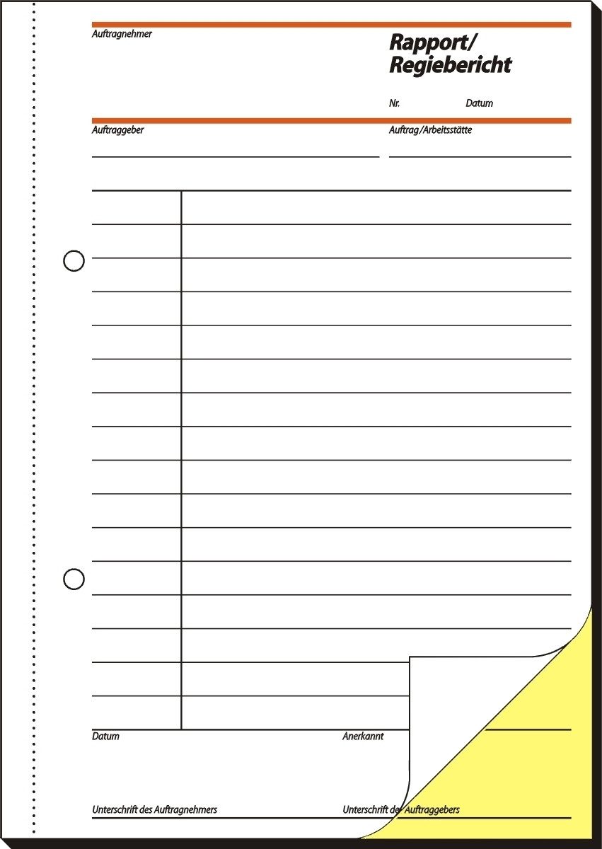 Formularblock Formularbuch Rapport/Regiebericht A5 hoch selbstdurchschreibend VE=40.