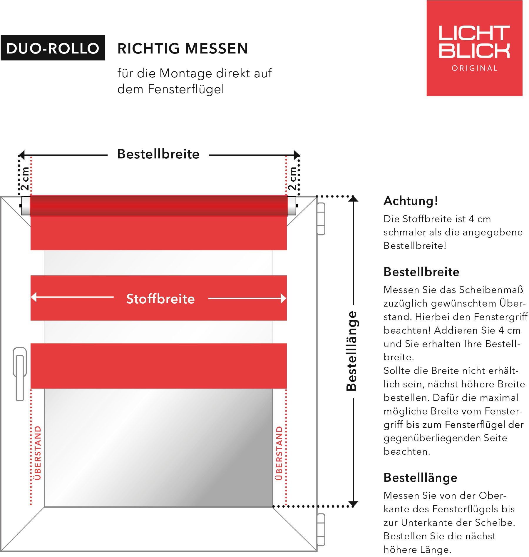 Rollo ORIGINAL, Motiv Lichtschutz, Muster, ohne Orientalisches Bohren, LICHTBLICK freihängend, Duo Doppelrollo bedruckt Klemmfix,