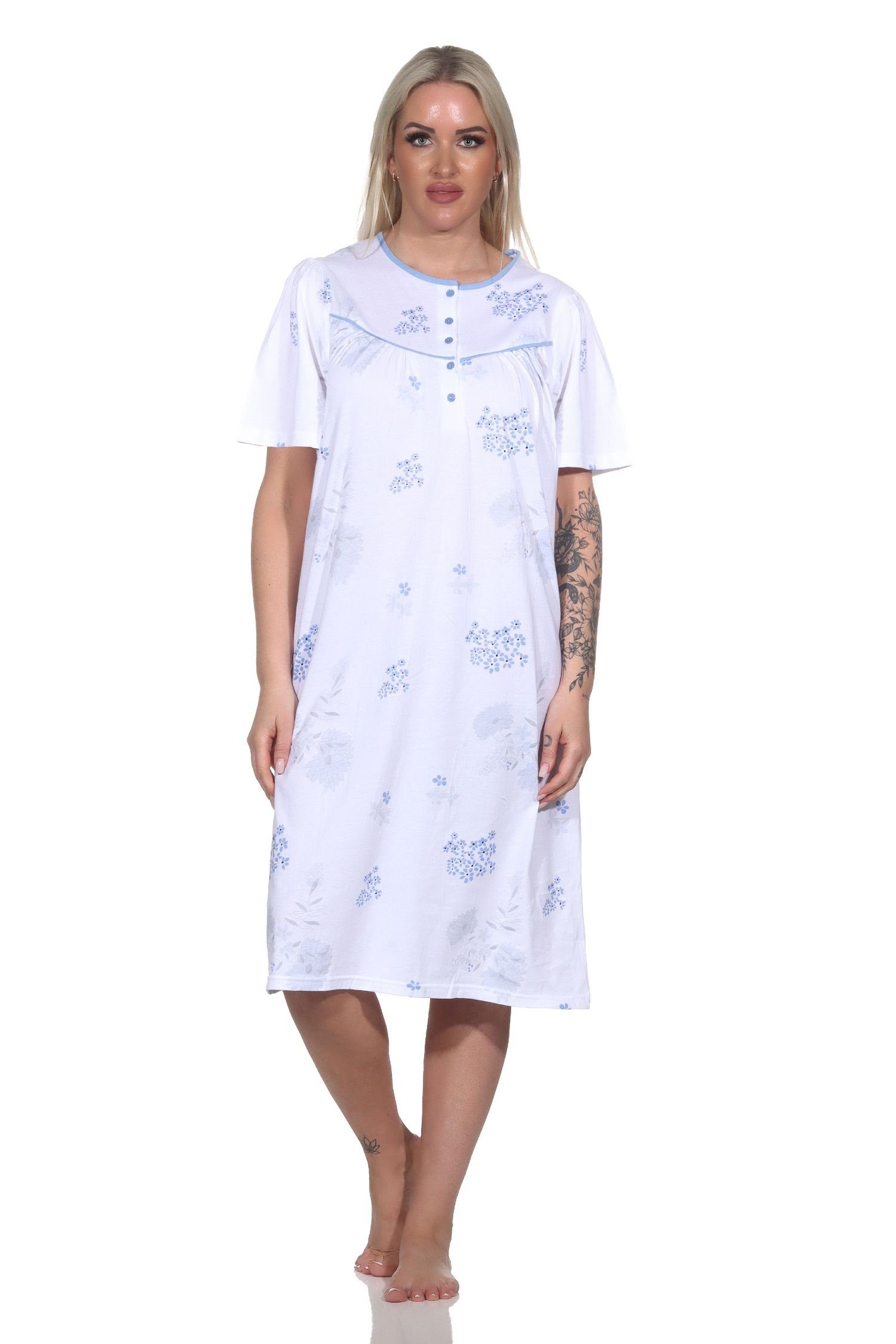 Normann Nachthemd Frauliches kurzarm Damen Nachthemd in klassischer Optik hellblau