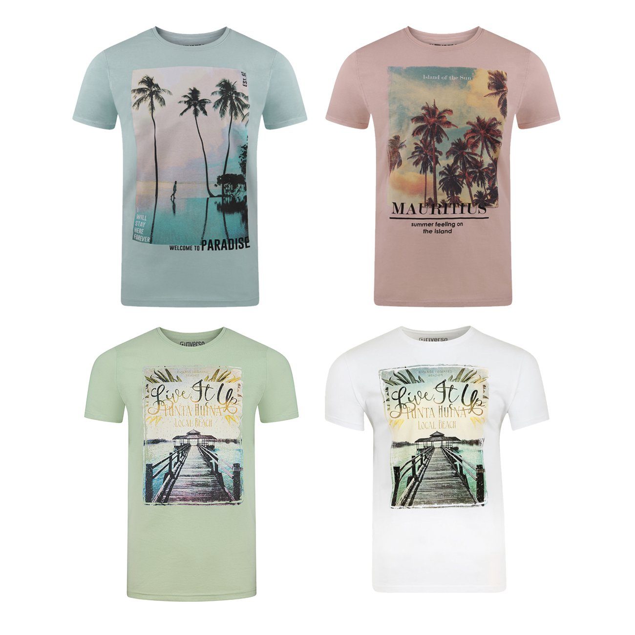 riverso T-Shirt Herren Printshirt RIVLukas 4er Pack Regular Fit (Vorteilspack, 4-tlg) Kurzarm Tee Shirt mit Rundhalsausschnitt aus 100% Baumwolle