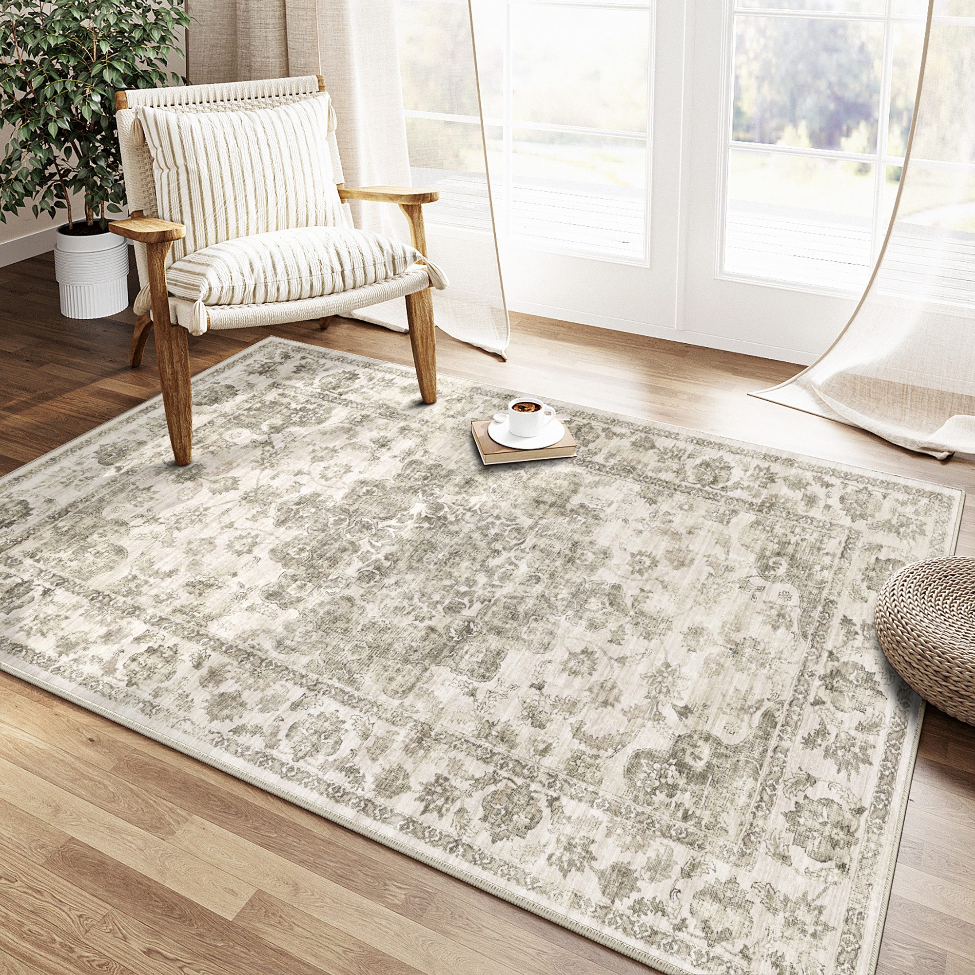 PURECOZY Teppich Wohnzimmerteppich, rutschfester Teppich, Vintage Stil, rechteckig, geeignet für verschiedene Innenräume, 80x150cm