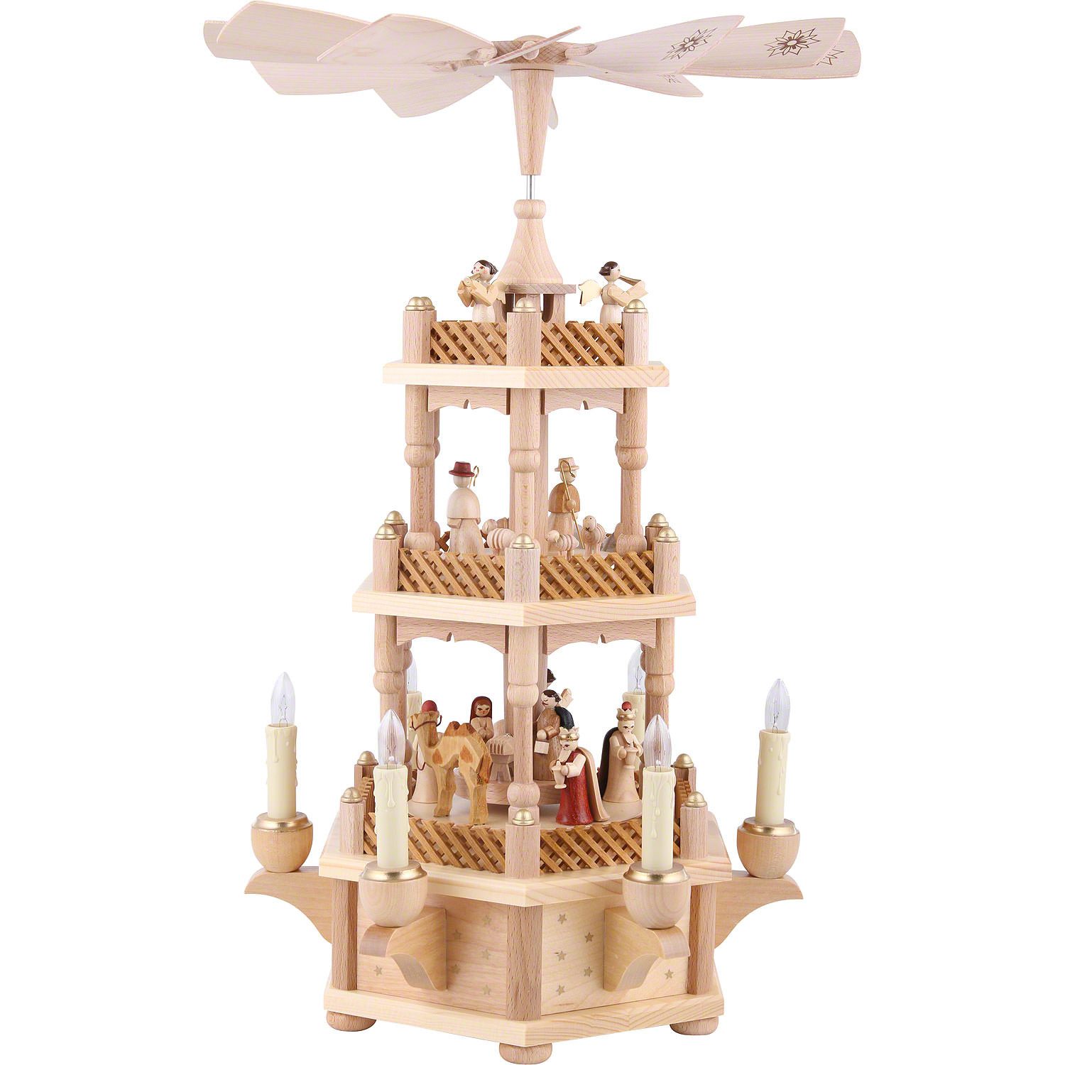 Erzgebirgische Volkskunst Richard Glässer GmbH Weihnachtspyramide 3-stöckige Pyramide Christi Geburt natur (45cm) von Richard Glässer