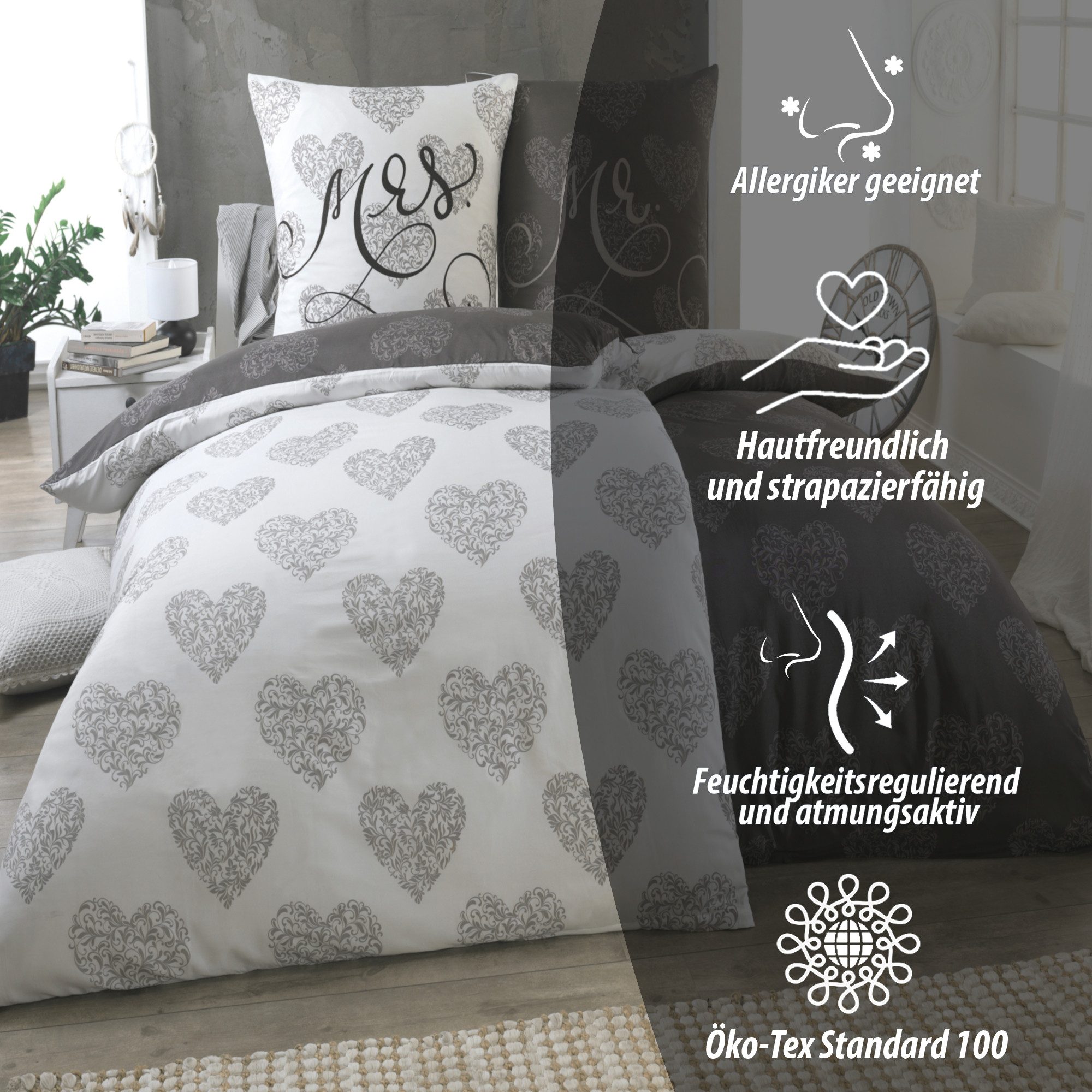 Kuscheli Bettwäsche 2x 135x200 + 2x 80x80 cm atmungsaktiver Bettbezug, moderne Designs, Mikrofaser, Für Allergiker geeignet, pflegeleicht, angenehm weicher Stoff