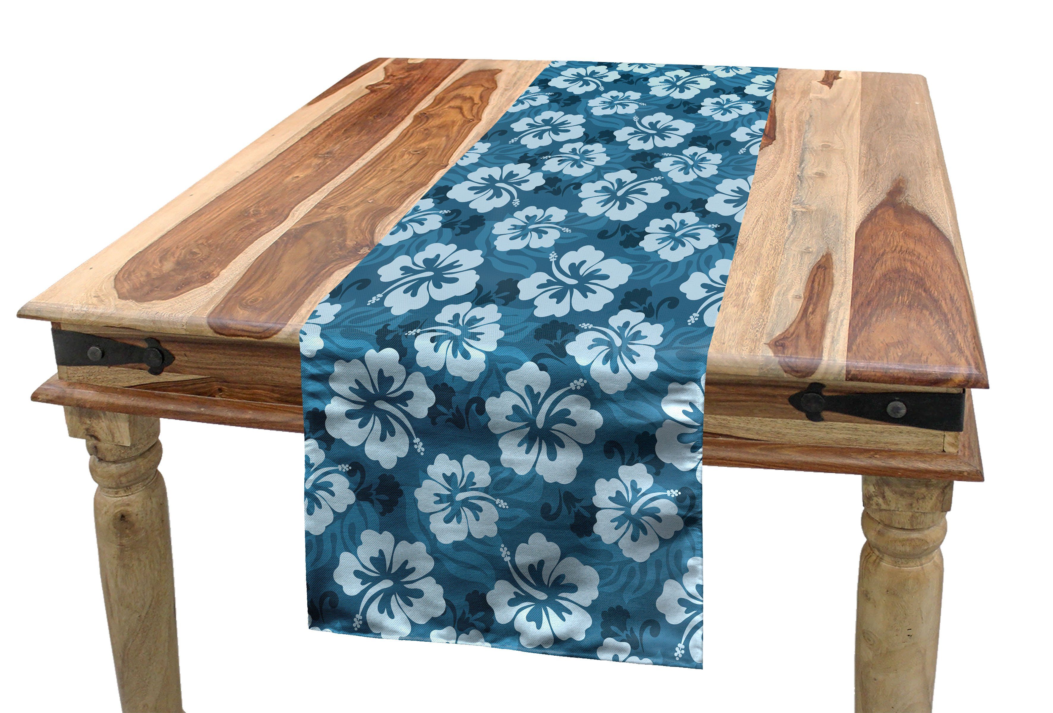 Rechteckiger Tischläufer Küche Blau Exotische Esszimmer Tischläufer, Dekorativer Hibiscus Hawaiian Abakuhaus