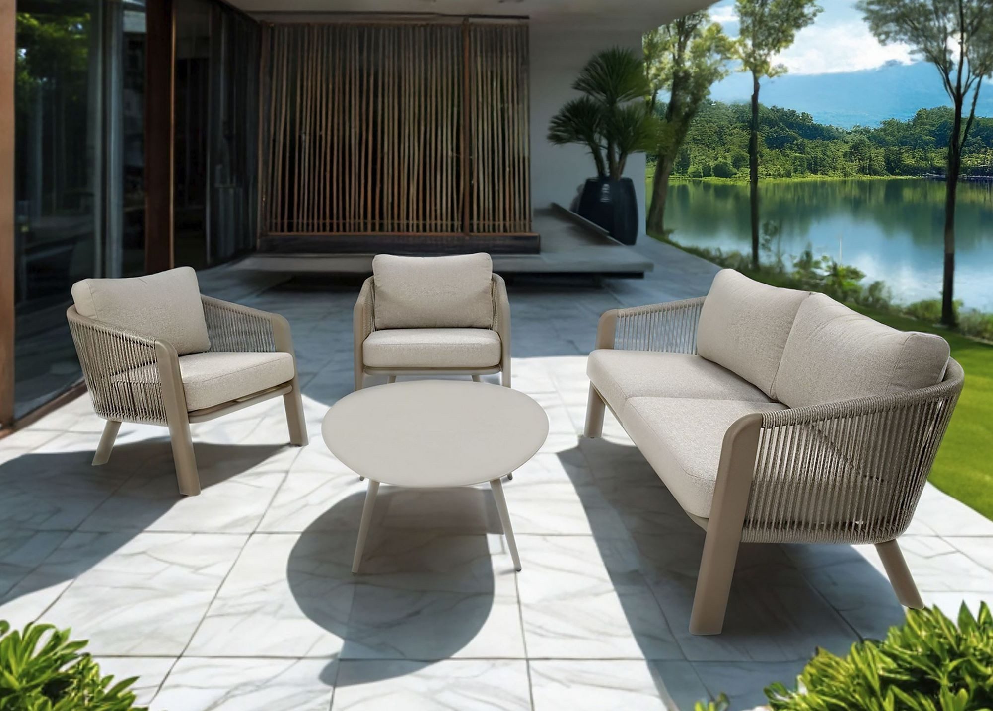 Lesli Living Gartenlounge-Set Lesli Living Lounge-Set Tanora Taupe/Beige