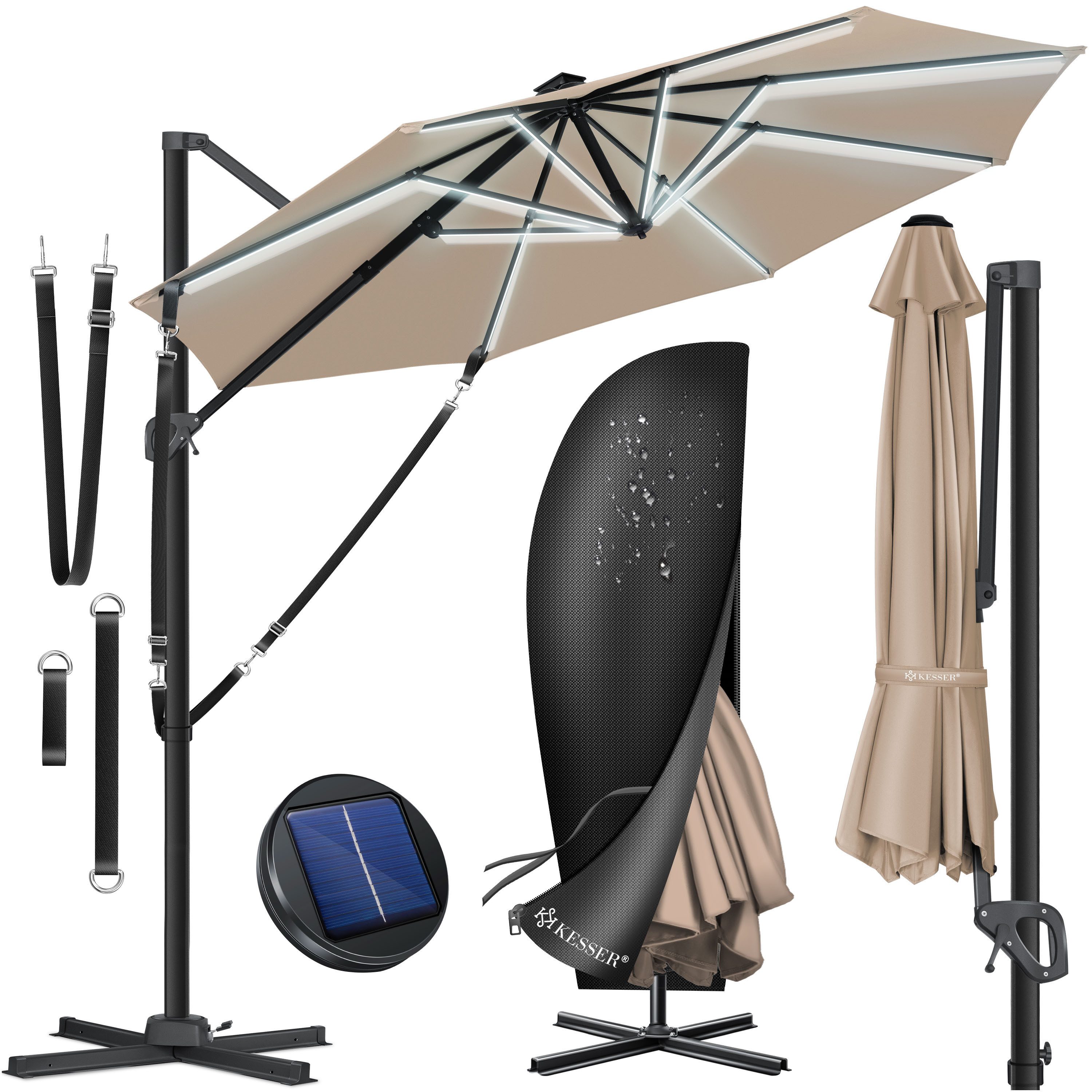 KESSER Ampelschirm, Sonnenschirm SUN Rund XL Ø330 cm 360° Drehbar inkl. Abdeckung