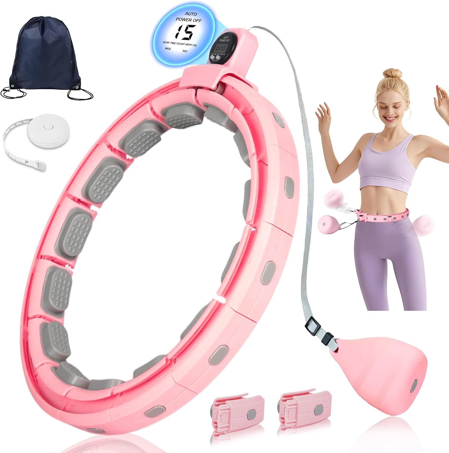 Xruiy Hula-Hoop-Reifen mit Massagebällen & Kalorienzähler, Smart verstellbarer Fitness-Hoop, mit Gewichtsbällen – leiser Bauchtrainer zur Fettverbrennung Zuhause