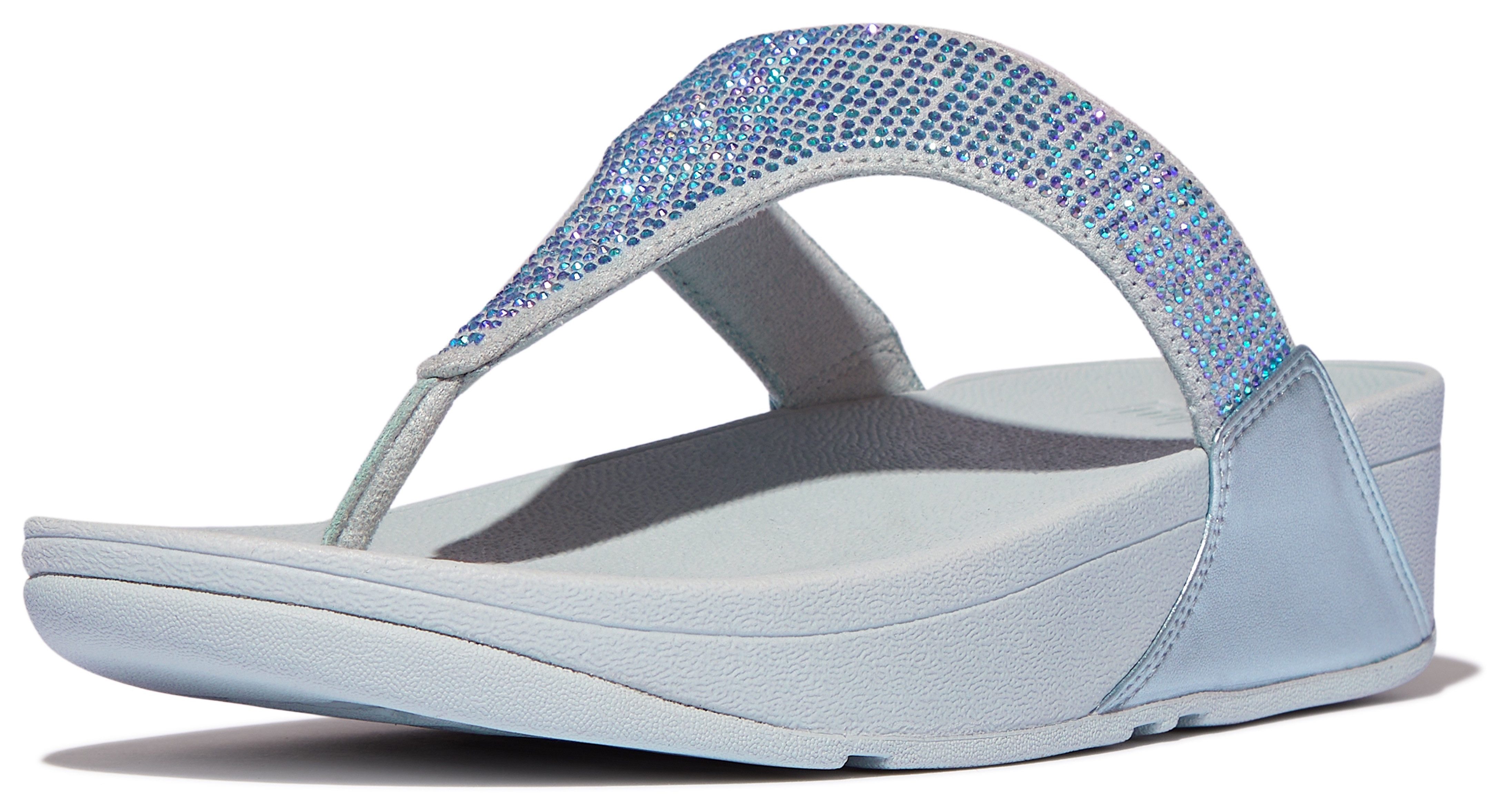 Fitflop LULU CRYSTAL EMBELLISHED TOE-POST SANDALS - HOTFIX Dianette Keilabsatz, Sommerschuh, Zehentrenner mit weichem Zehensteg