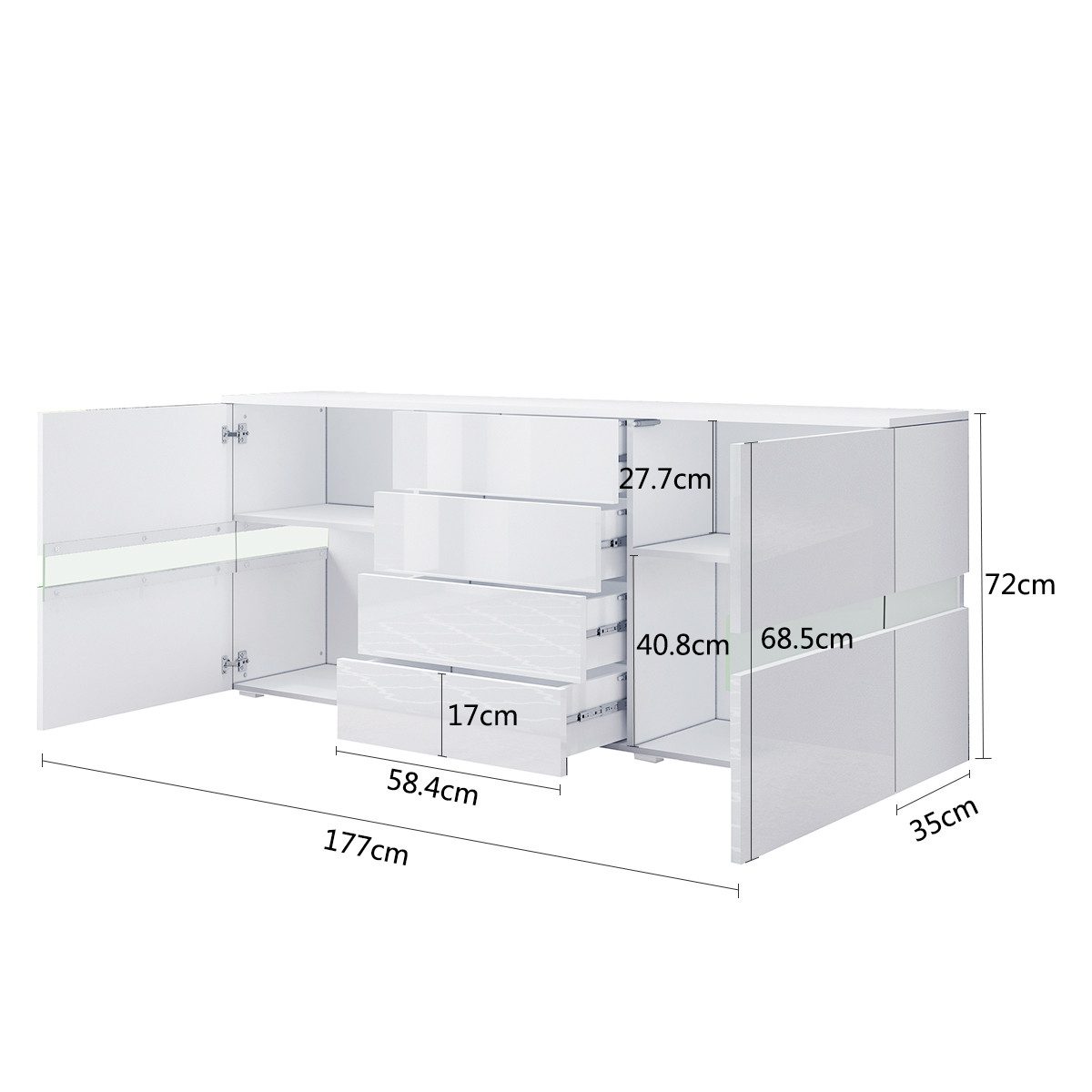 BESTWANTED Sideboard Hochglanz-Anrichte mit LED-Beleuchtung, 2 günstig online kaufen