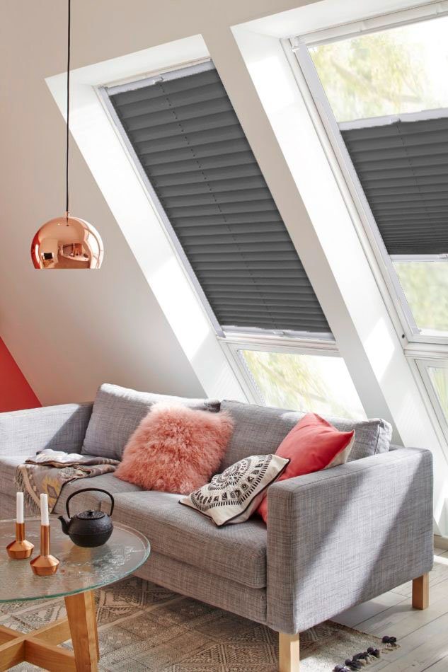 Dachfensterplissee StartUp mit Style anthrazit Führungsschienen sunlines, verspannt, Crepe, verschraubt, Lichtschutz