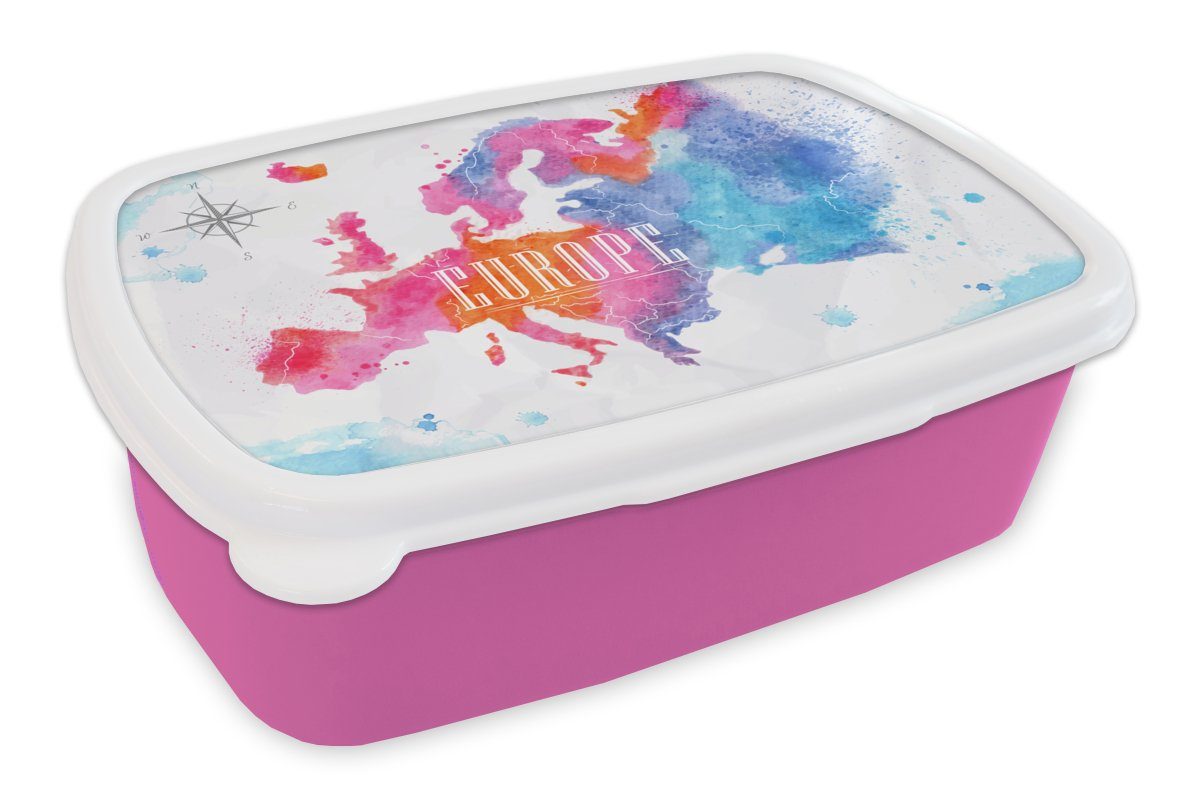 Kinder, rosa Lunchbox Brotdose Brotbox Kunststoff, Aquarell, Snackbox, (2-tlg), - MuchoWow für Kunststoff Mädchen, Karte Erwachsene,