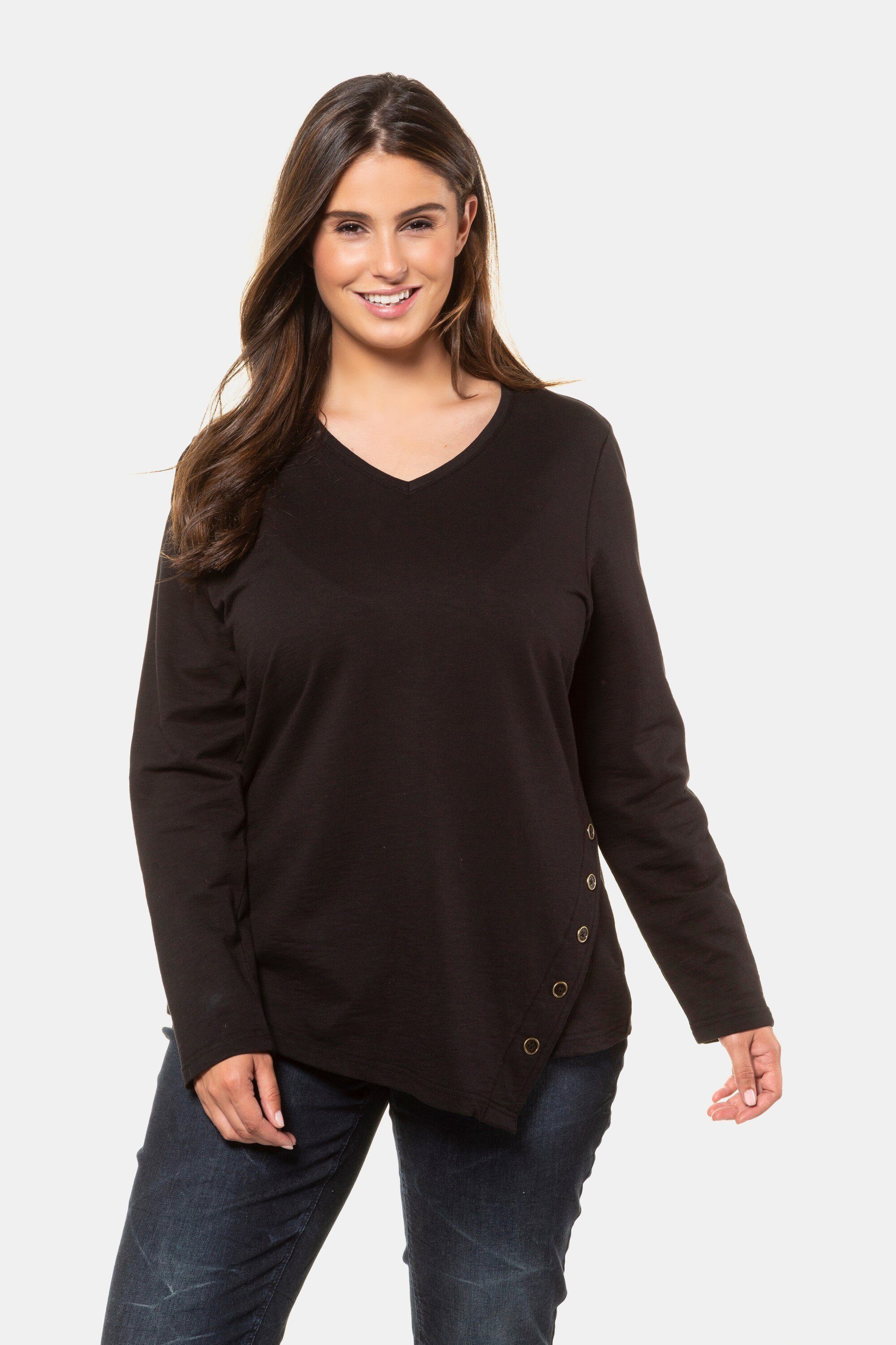 Ulla Popken Sweatshirt Sweatshirt Zierknöpfe A-Linie asymmetrischer Saum