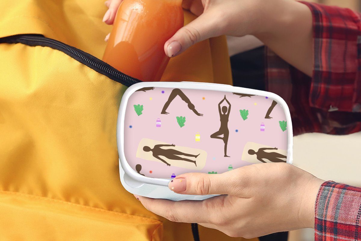 Mädchen und Brotbox (2-tlg), Jungs MuchoWow Lunchbox Erwachsene, Brotdose, für für Verhaltensmuster, Yoga Kinder weiß - Zen und Kunststoff, -