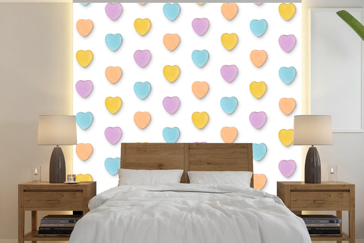Matt, Tapete - Muster Vinyl MuchoWow für Wohnzimmer Wandtapete bedruckt, Pastell oder Schlafzimmer, Herz, Fototapete (5 St), -