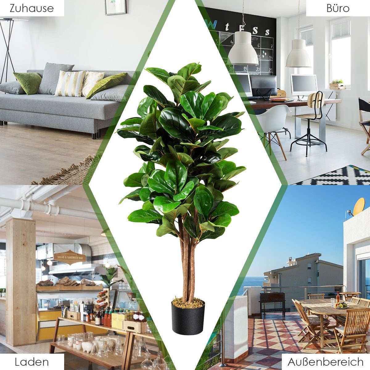 Kunstpflanze, COSTWAY, Höhe 120 cm, mit Topf, 120cm Feigenbaum, grün