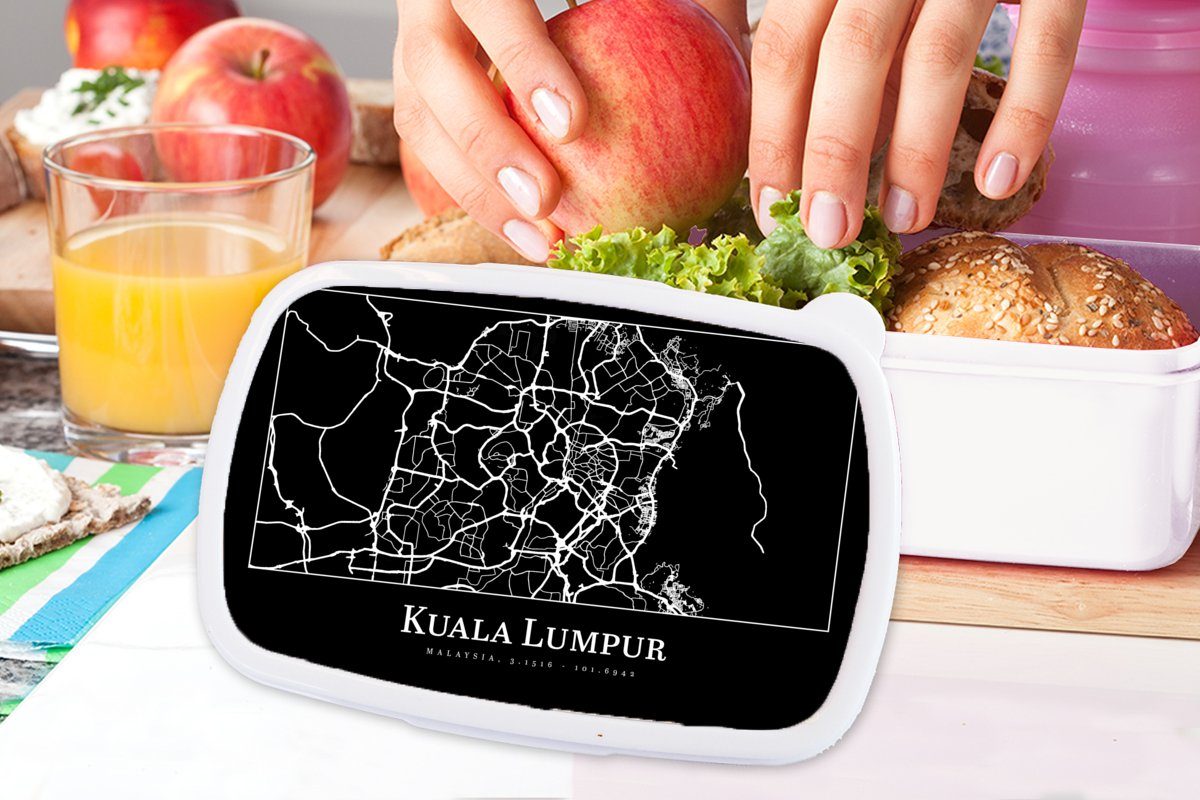 Kuala Brotdose, (2-tlg), Lunchbox Lumpur Stadtplan für Kunststoff, und Karte, MuchoWow - Kinder für - Jungs Erwachsene, Mädchen und Brotbox weiß