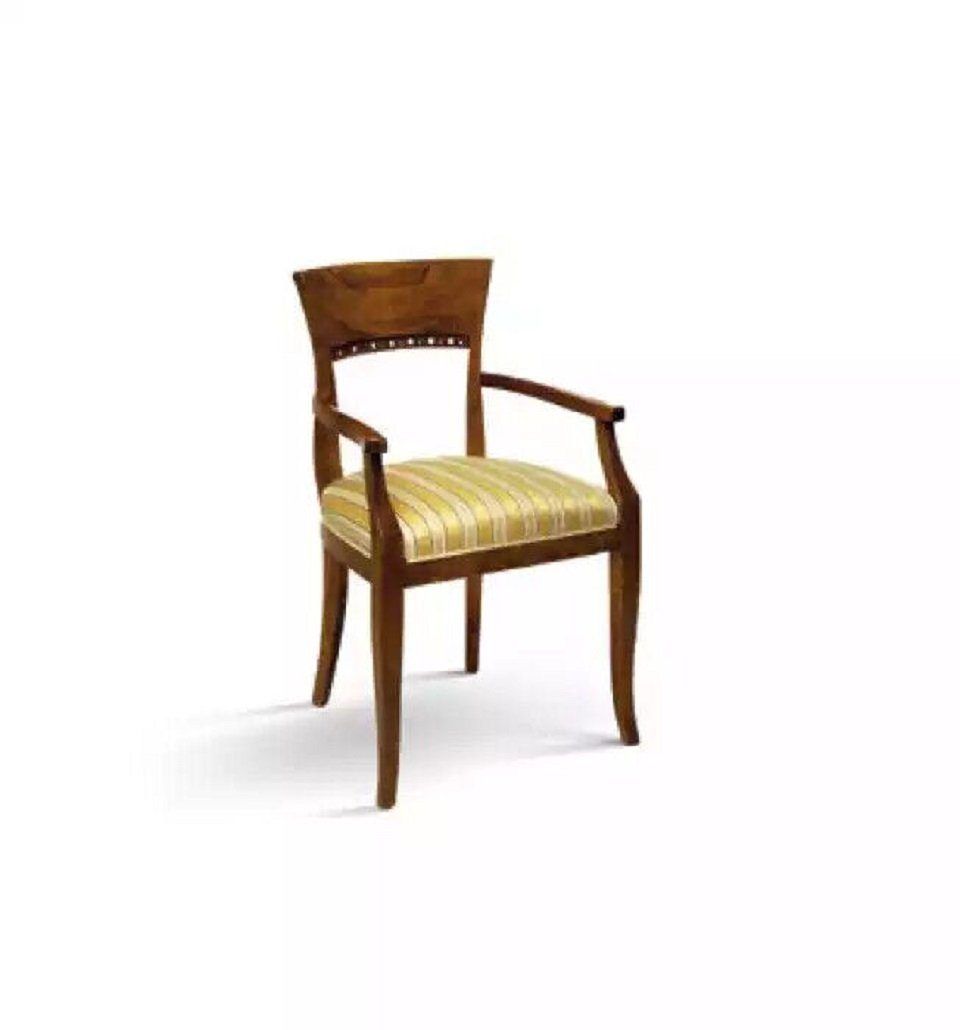 JVmoebel Esszimmerstuhl Brauner Stuhl mit Armlehnen Holz Klassische Möbel Polster Textil (1 St), Made in Italy