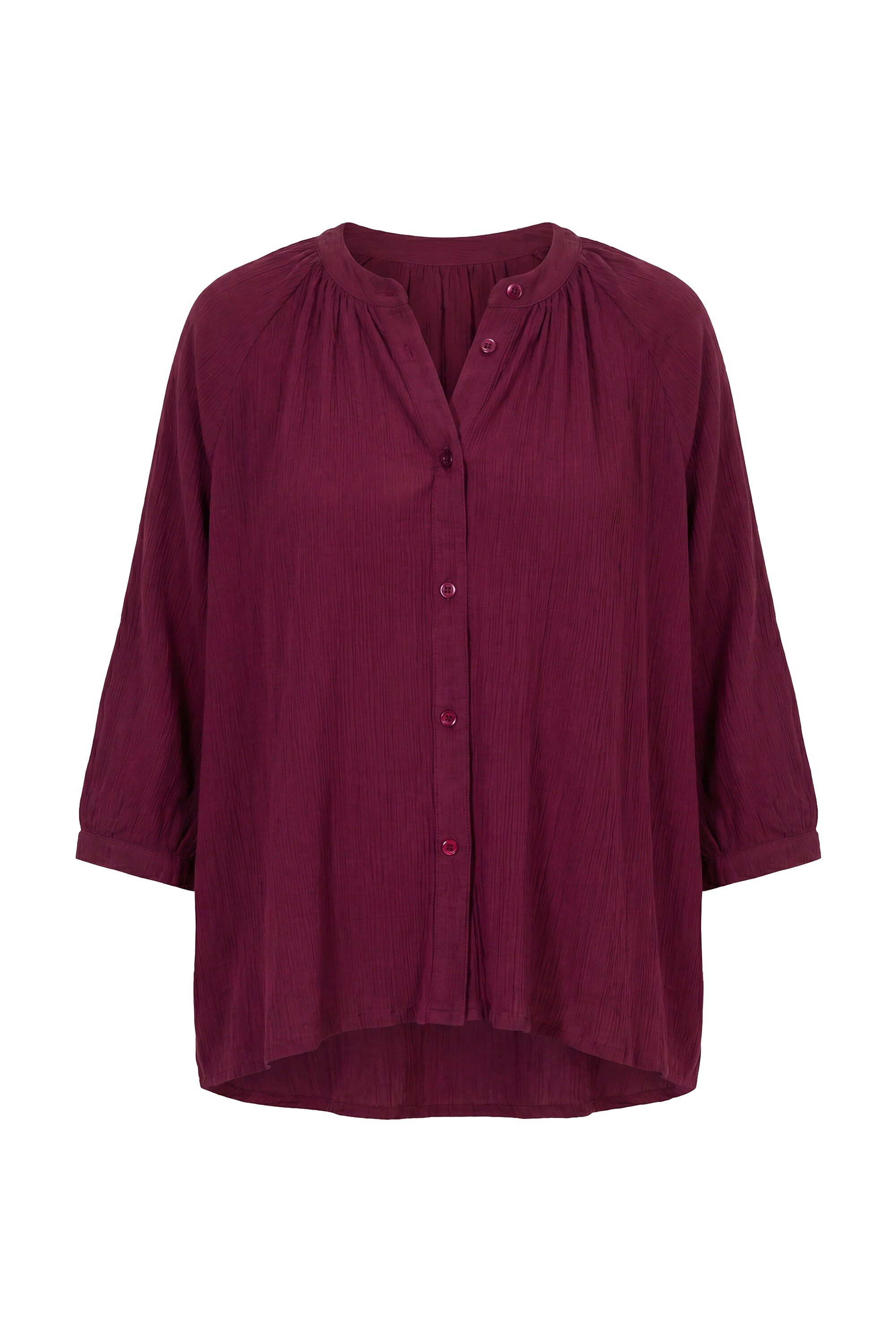Ulla Popken Longbluse Krepp-Bluse oversized Stehkragen 3/4-Raglanarm