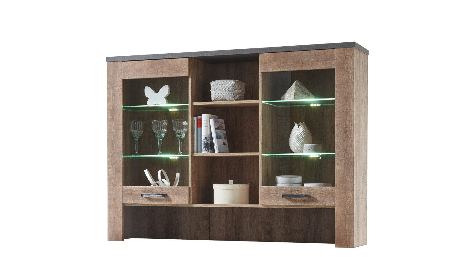 Bega Consult Highboard Highboard Vitrine Edmonton Samdal Eiche 2 Glastüren mit LED