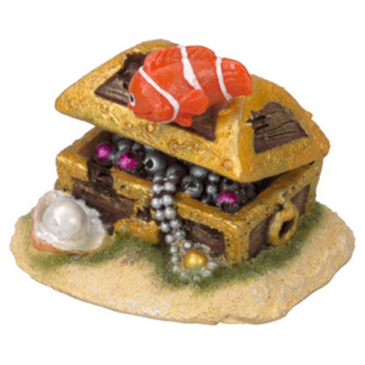 Aquariendeko Aquariumdekoration Clownfisch mit Schatzkiste