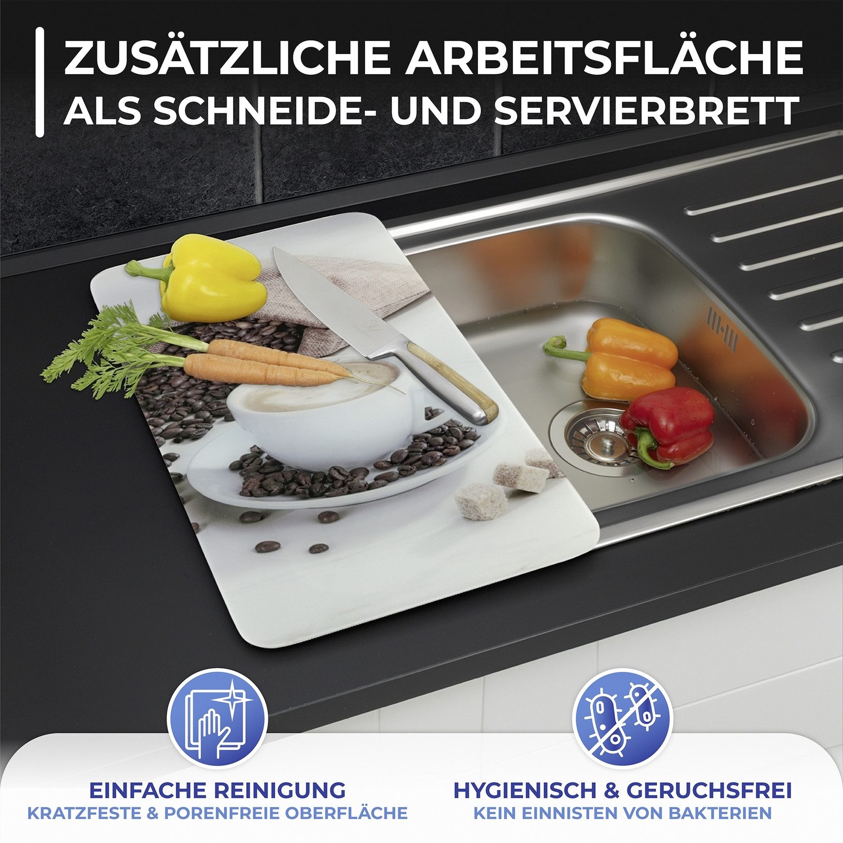 Maximex Herd-Abdeckplatte Universal Modell CAFÉ AROMATICA, Glas, Kunststoff, (Set, 2 tlg), für Induktions-, Glaskeramik-, Elektro- und Gasherde, höhenverstellbar