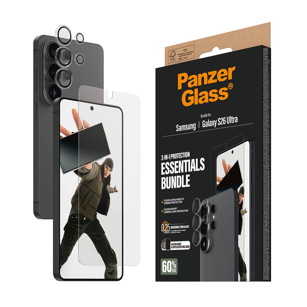 CARE by PanzerGlass Displayschutzglas 2-in-1 Protection Essentials Bundle für Samsung Galaxy S26 Ultra, Displayschutzfolie, Schutzfolie, Kameraschutz, kratz- & stoßfest