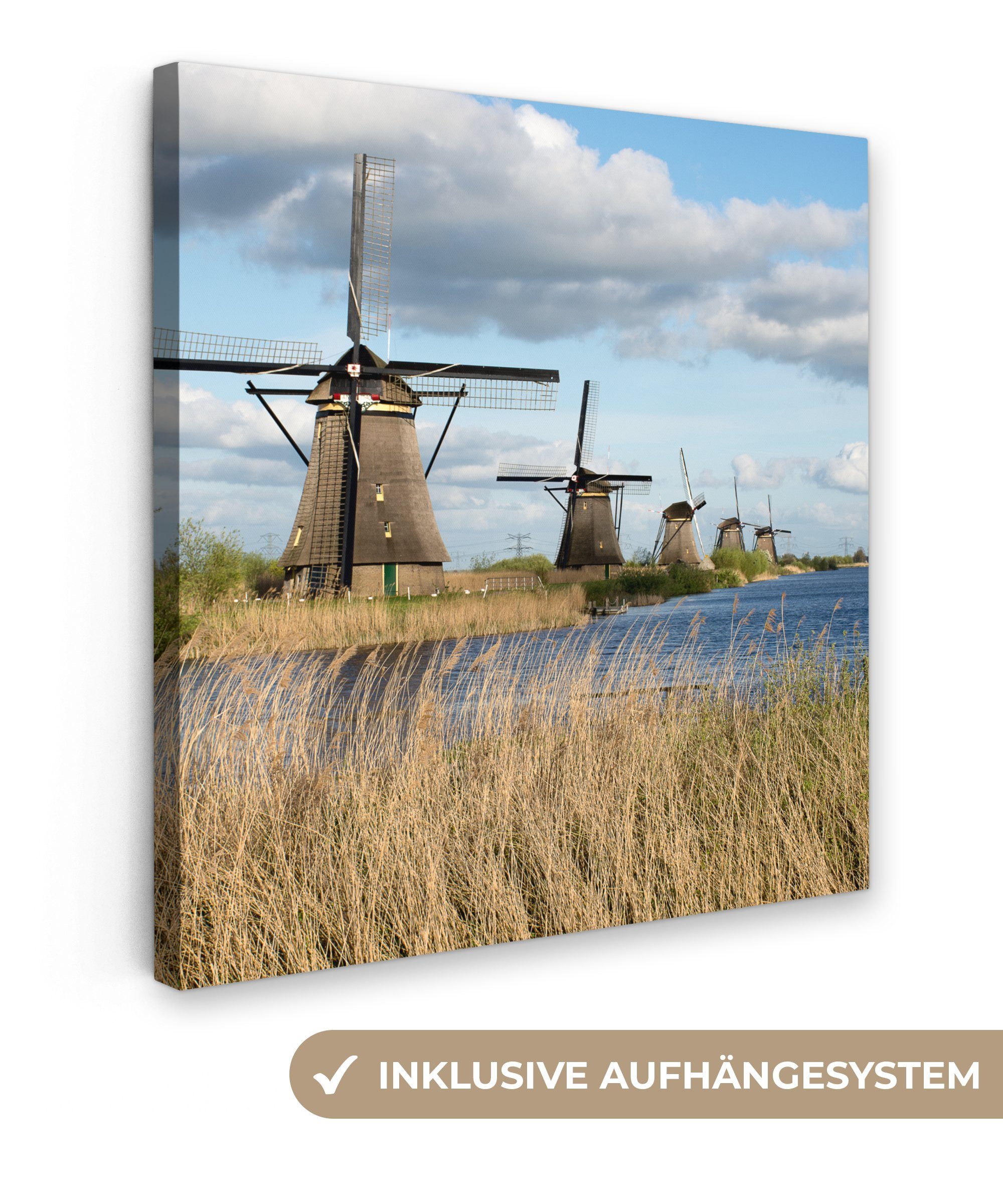 OneMillionCanvasses® Leinwandbild Mühle - Landschaft - Niederlande, (1 St), Leinwand Bilder für Wohnzimmer Schlafzimmer