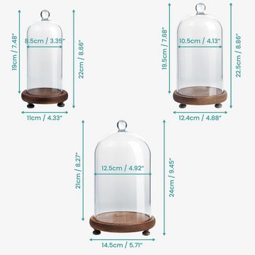 Belle Vous Dekoobjekt Glasglocke mit Holzboden - Transparente Deko Glocke