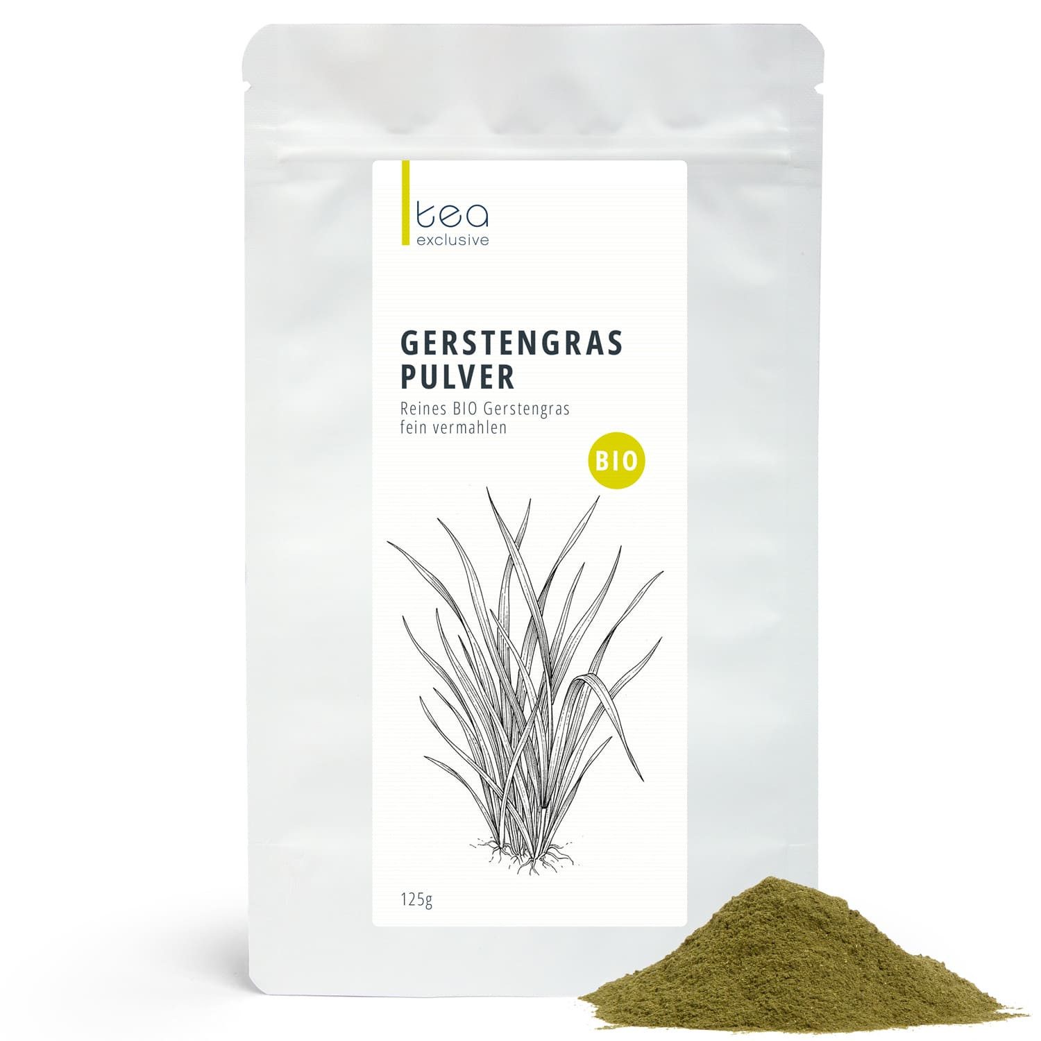 tea exclusive Gewürz Gerstengras Pulver BIO, 125 g, frisch, mild-grün und leicht grasig