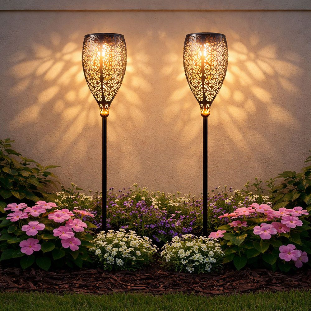 GLOBO LIGHTING LED Solarleuchte, LED-Leuchtmittel fest verbaut, Warmweiß, LED Solar Außen Steck Lampe Muster Balkon Deko Erdspieß 2x