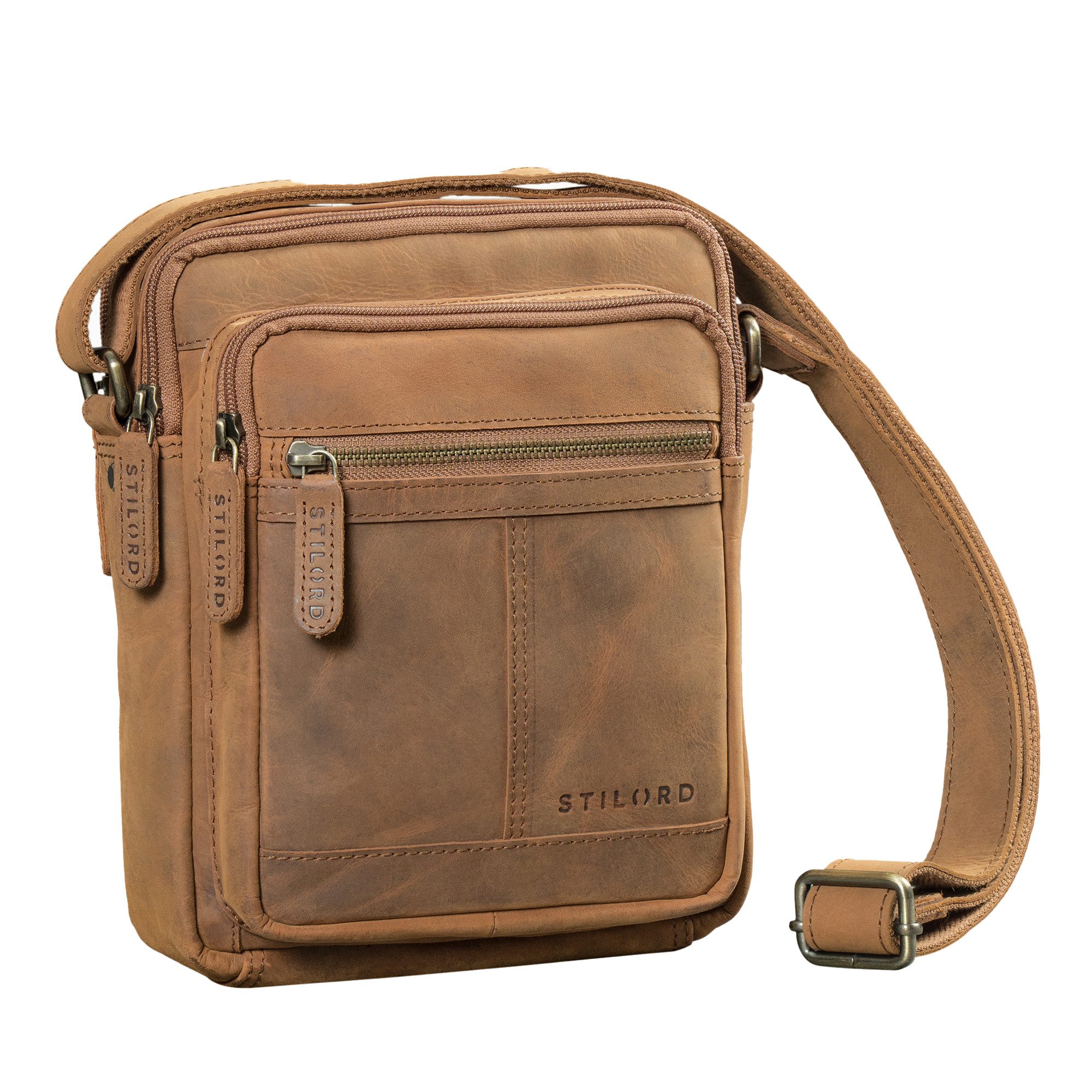 Schultertasche "Lorenzo" Kleine Umhängetasche Herren Leder für 8 Zoll Tablet
