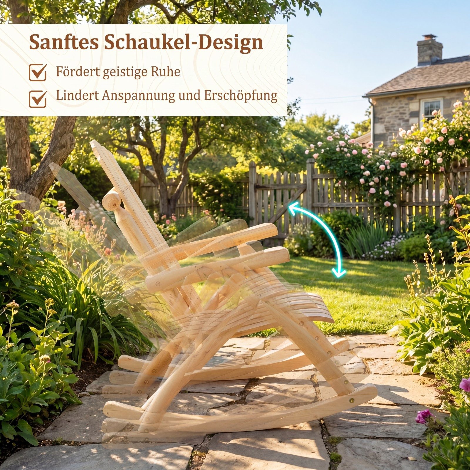 COSTWAY Schaukelstuhl, Schaukelsessel aus Massivholz, Gartenstuhl für Garten