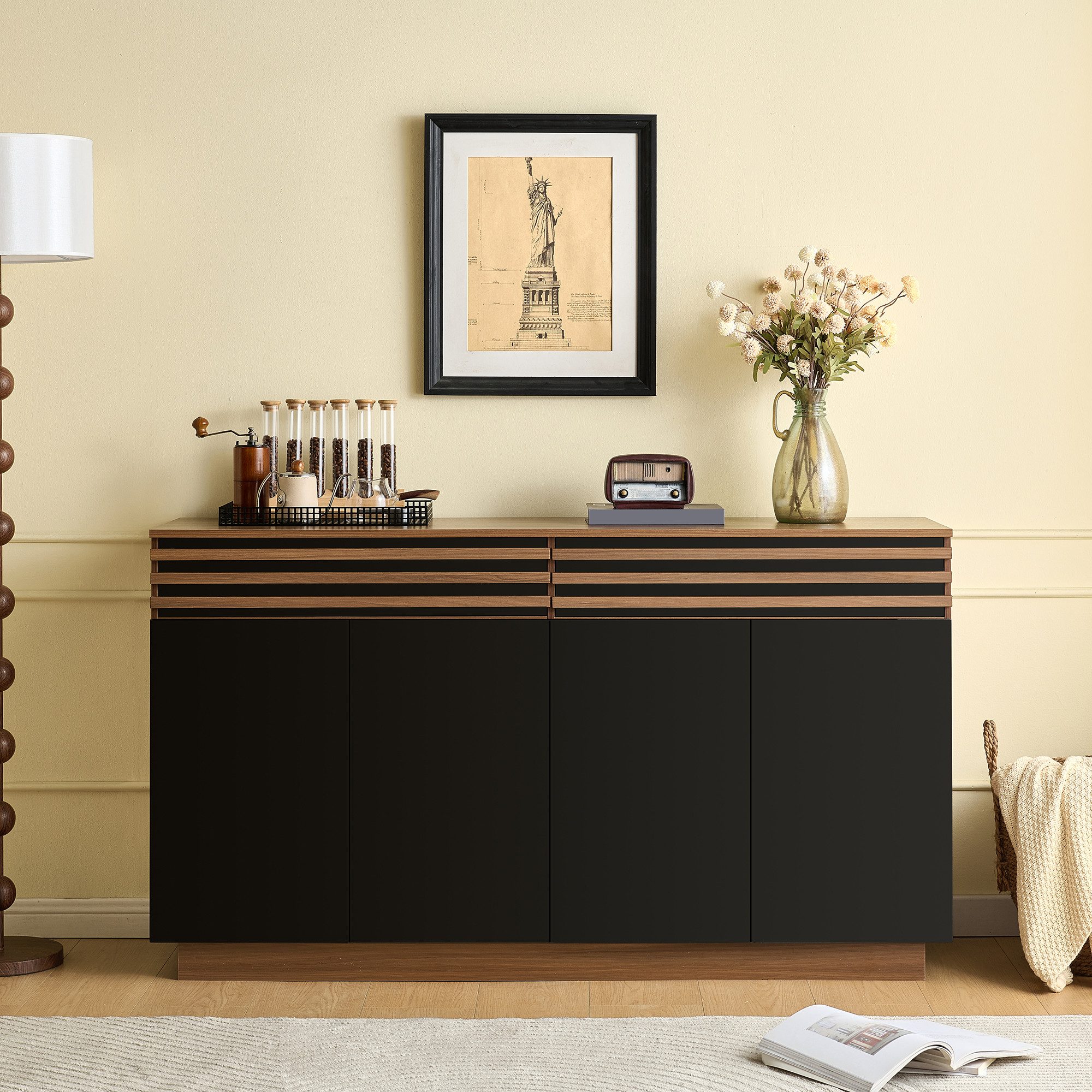 OKWISH Sideboard in brauner Holzoptik (Kommode, Anrichte, Wohnzimmerschrank günstig online kaufen