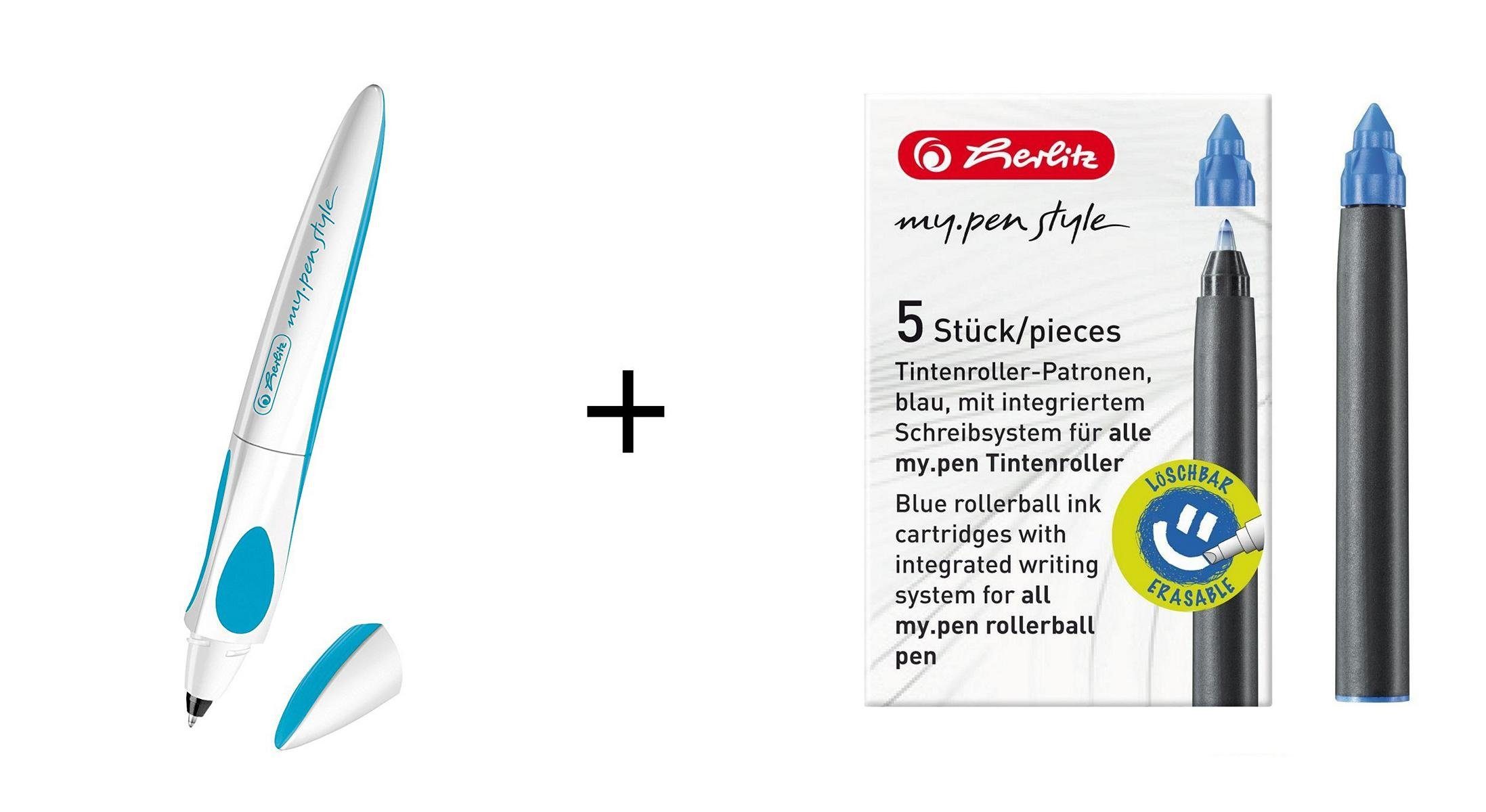 Herlitz Füllhalter Herlitz Tintenroller "my.pen" / "Ocean Blue" + 5 Ersatz Tintenrollerpa