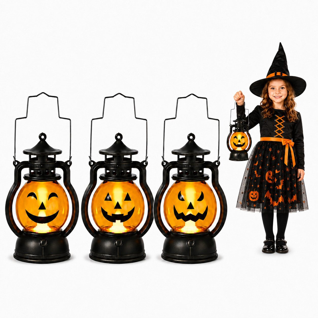 nsihing LED Laterne Halloween Kürbislaternen 3er Set mit LED, Tragbare Kürbislaternen, Batteriebetrieben für Innen, Außen, Party & Halloween Deko