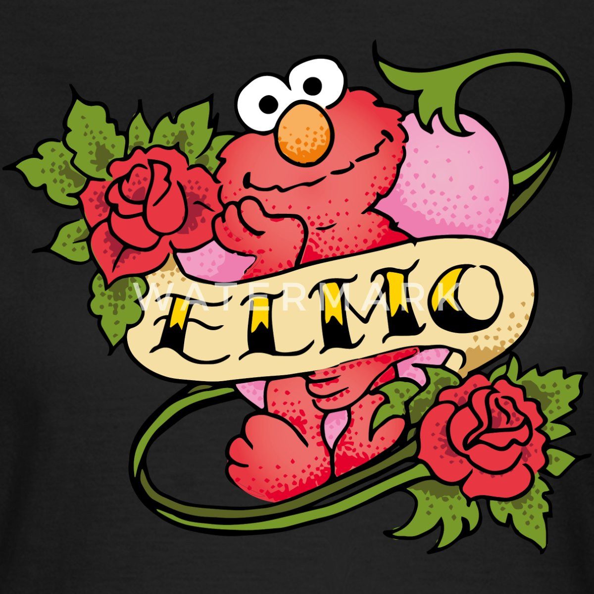 Spreadshirt T-Shirt Sesamstraße Elmo Tattoo Vintage Herz Frauen T-Shirt (1-tlg) Slim Fit, fällt klein aus
