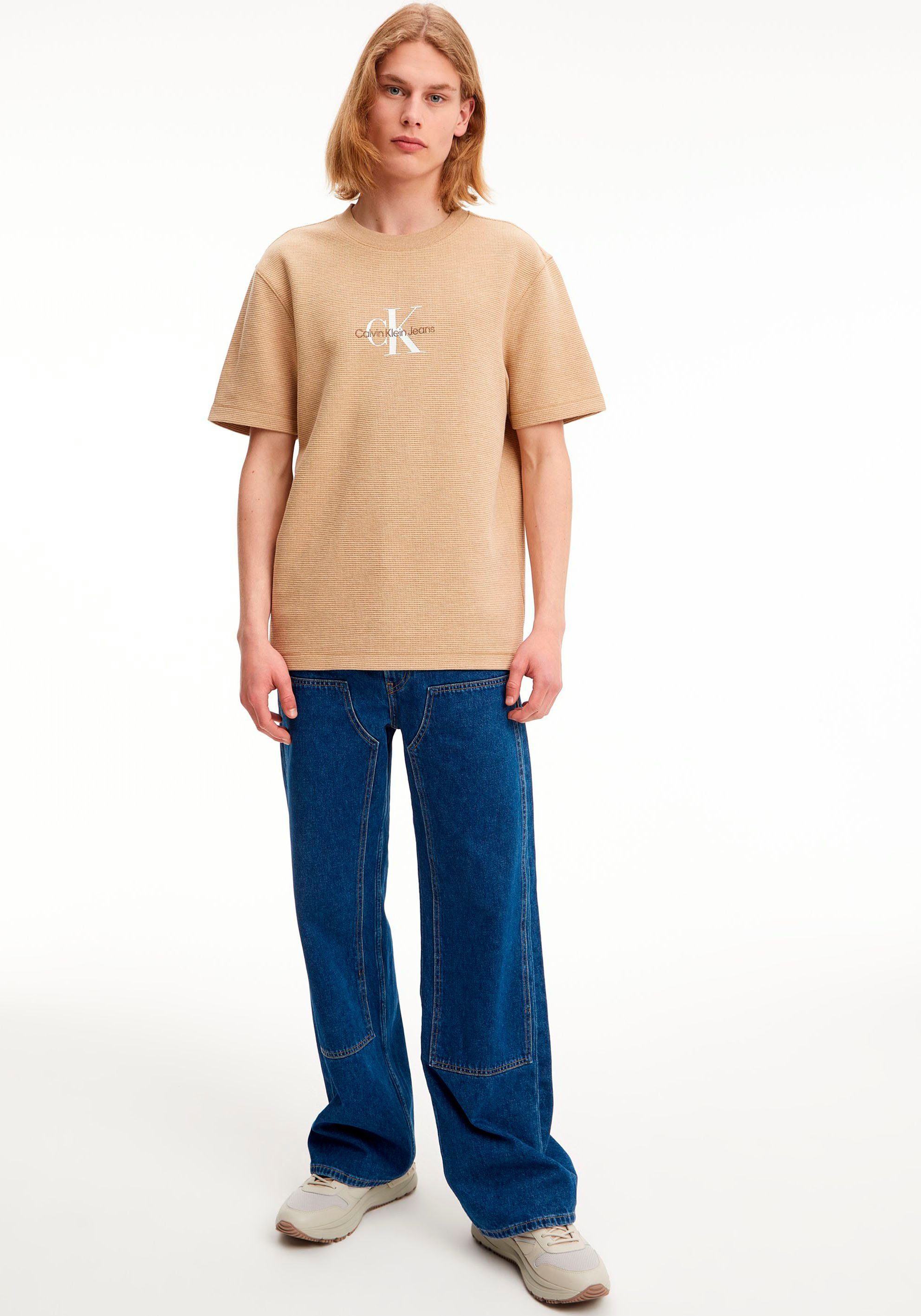 Calvin Klein Jeans T-Shirt ARCHIVAL mit Heather Travertine TEE Waffelstrukturmuster WAFFLE MONOLOGO